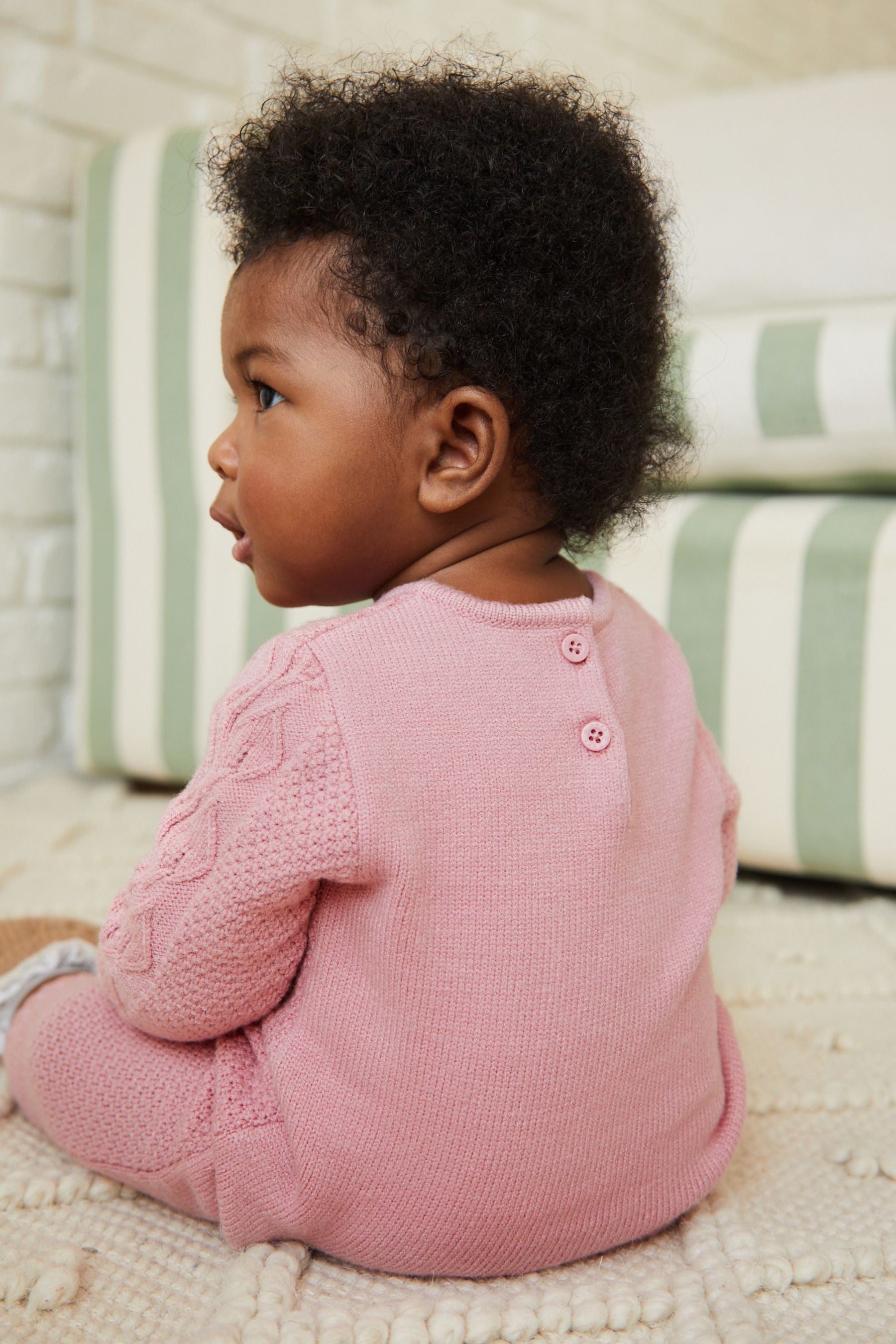 Pink Cable Knit Baby Romper (0mths-2yrs)