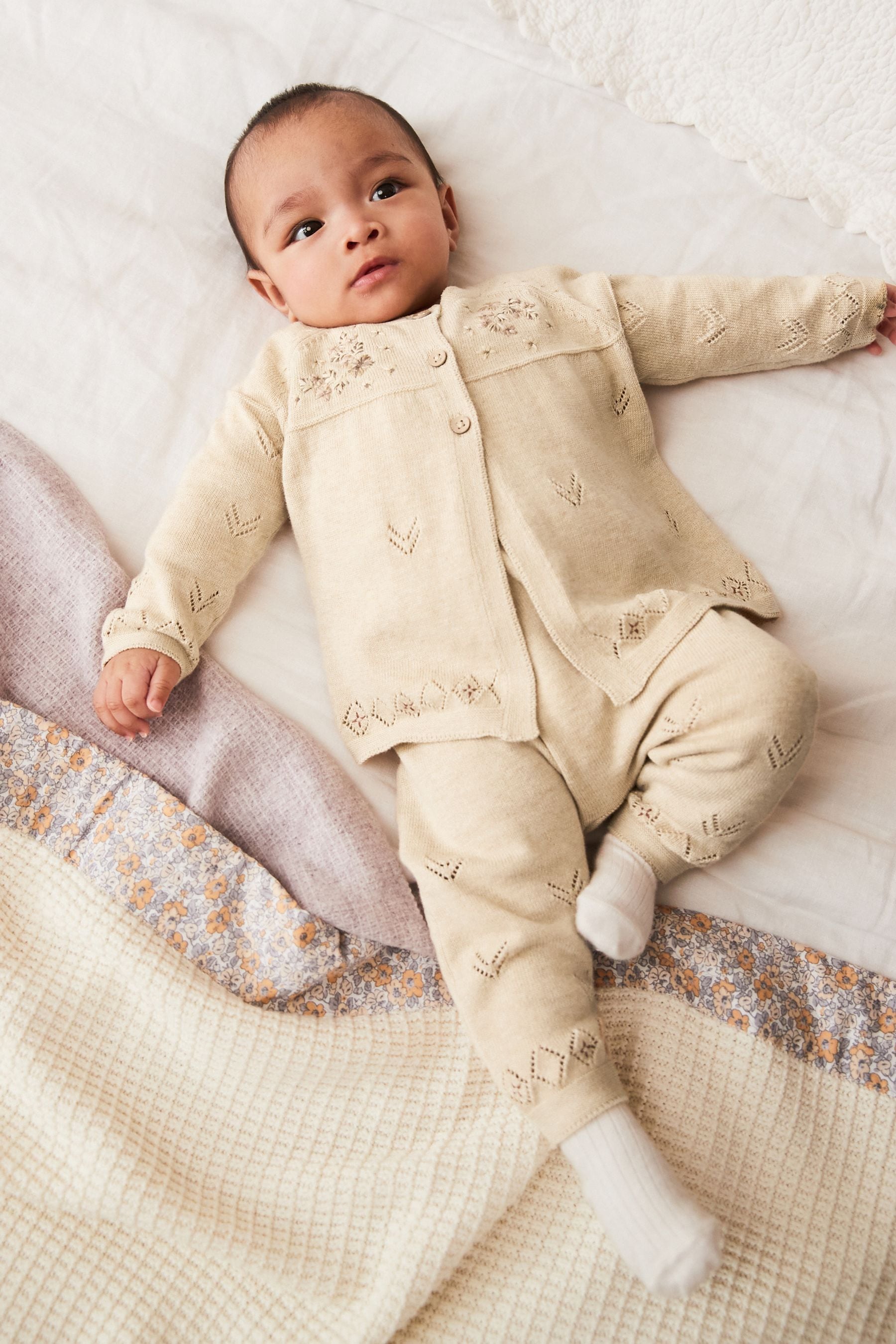 Neutral Knitted Baby Cardigan And Leggings 2 Piece Set (0mths-2yrs)