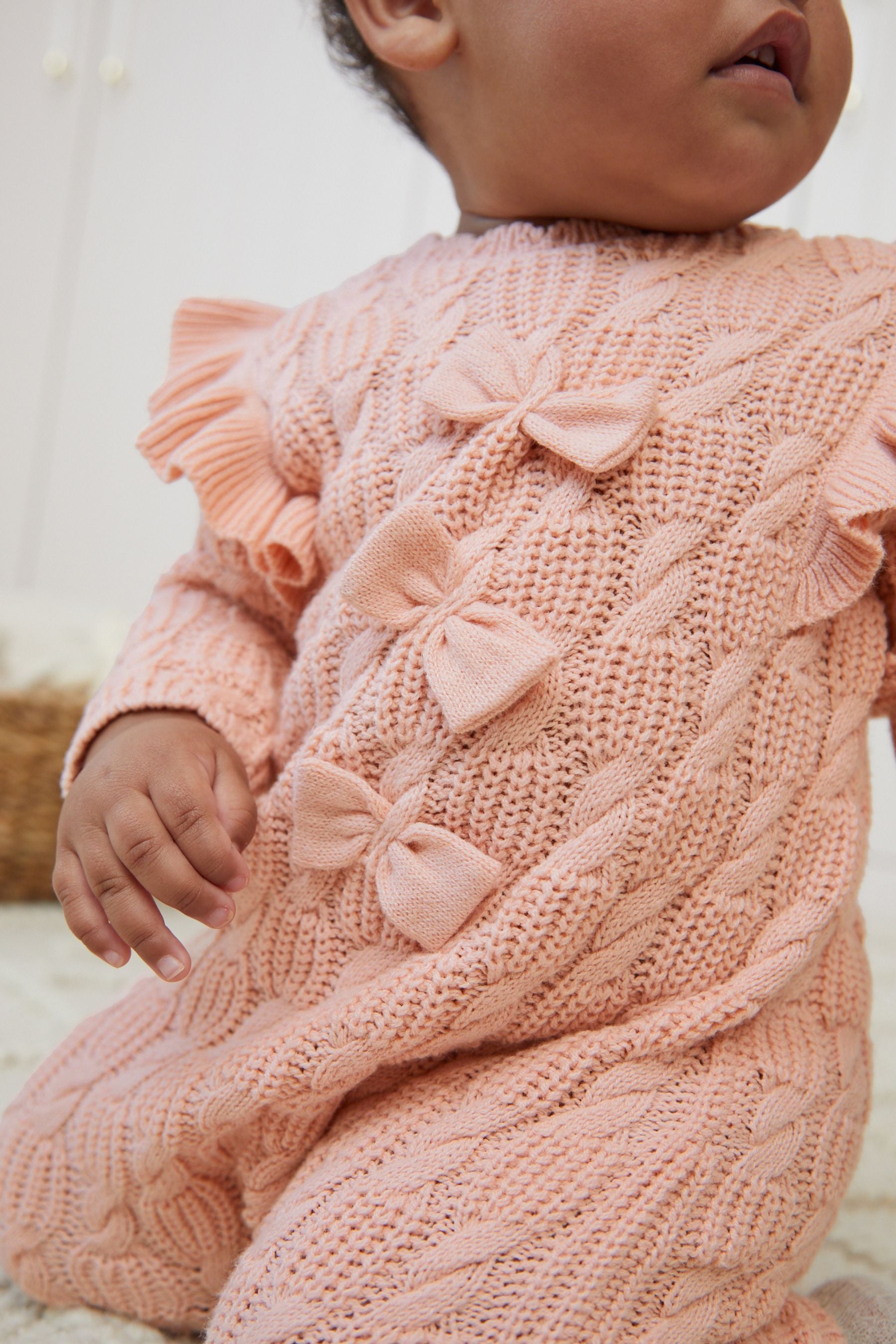 Pale Pink Baby Cable Knitted Rompersuit (0mths-2yrs)