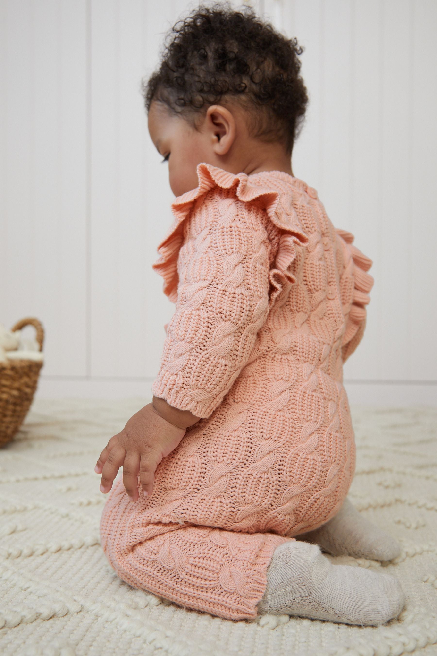 Pale Pink Baby Cable Knitted Rompersuit (0mths-2yrs)