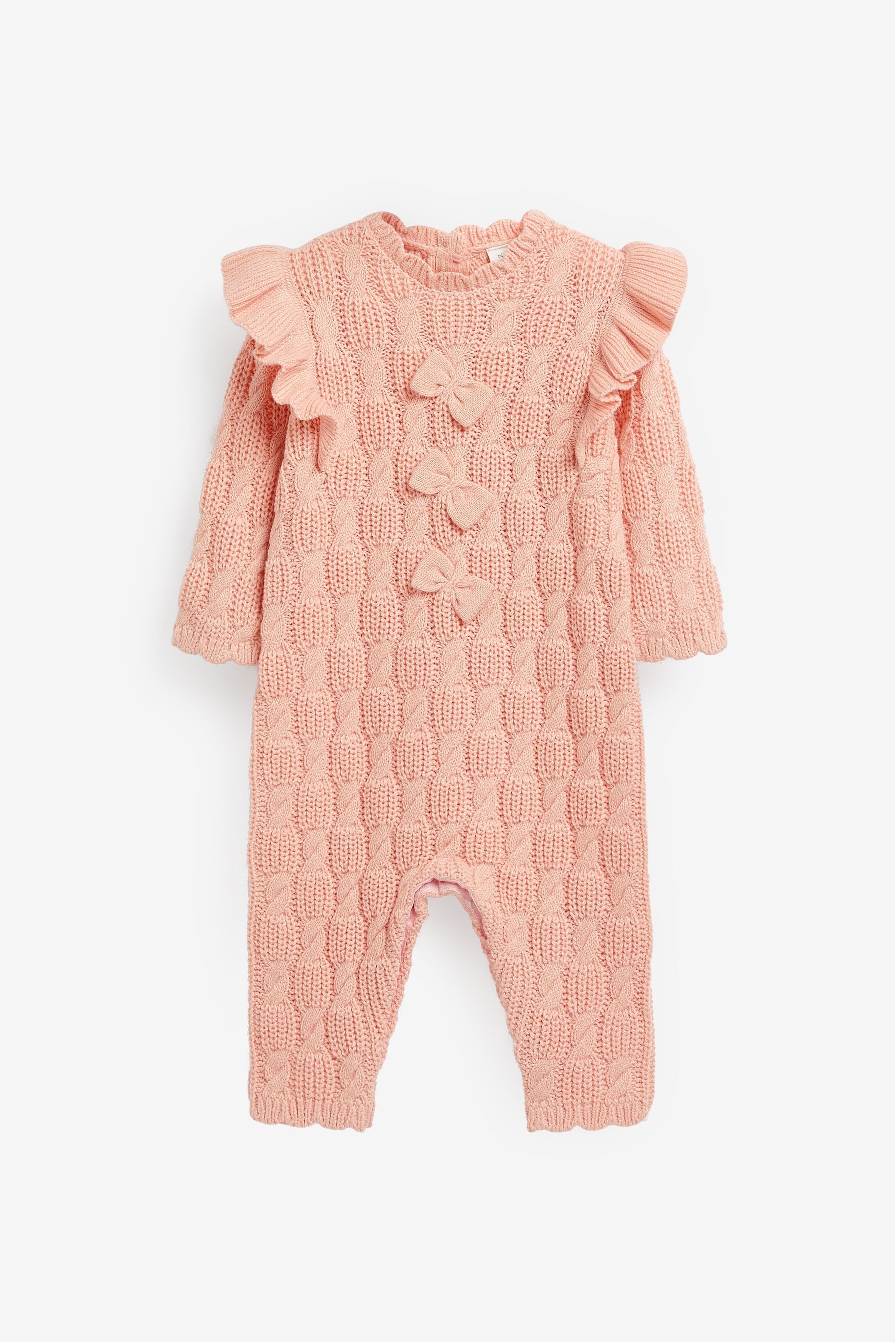 Pale Pink Baby Cable Knitted Rompersuit (0mths-2yrs)