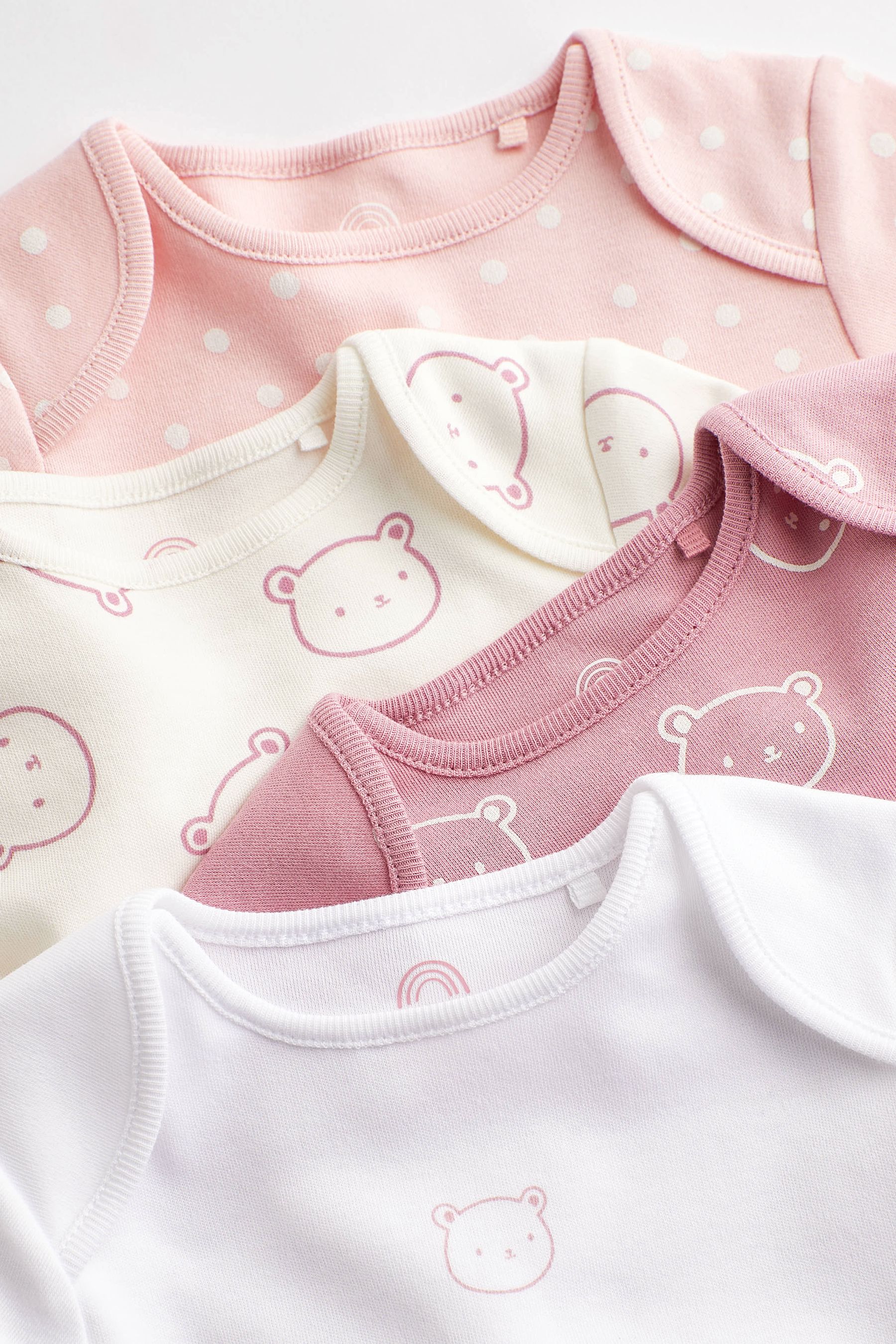 Pink/White Bear Baby Long Sleeve Bodysuits 4 Pack