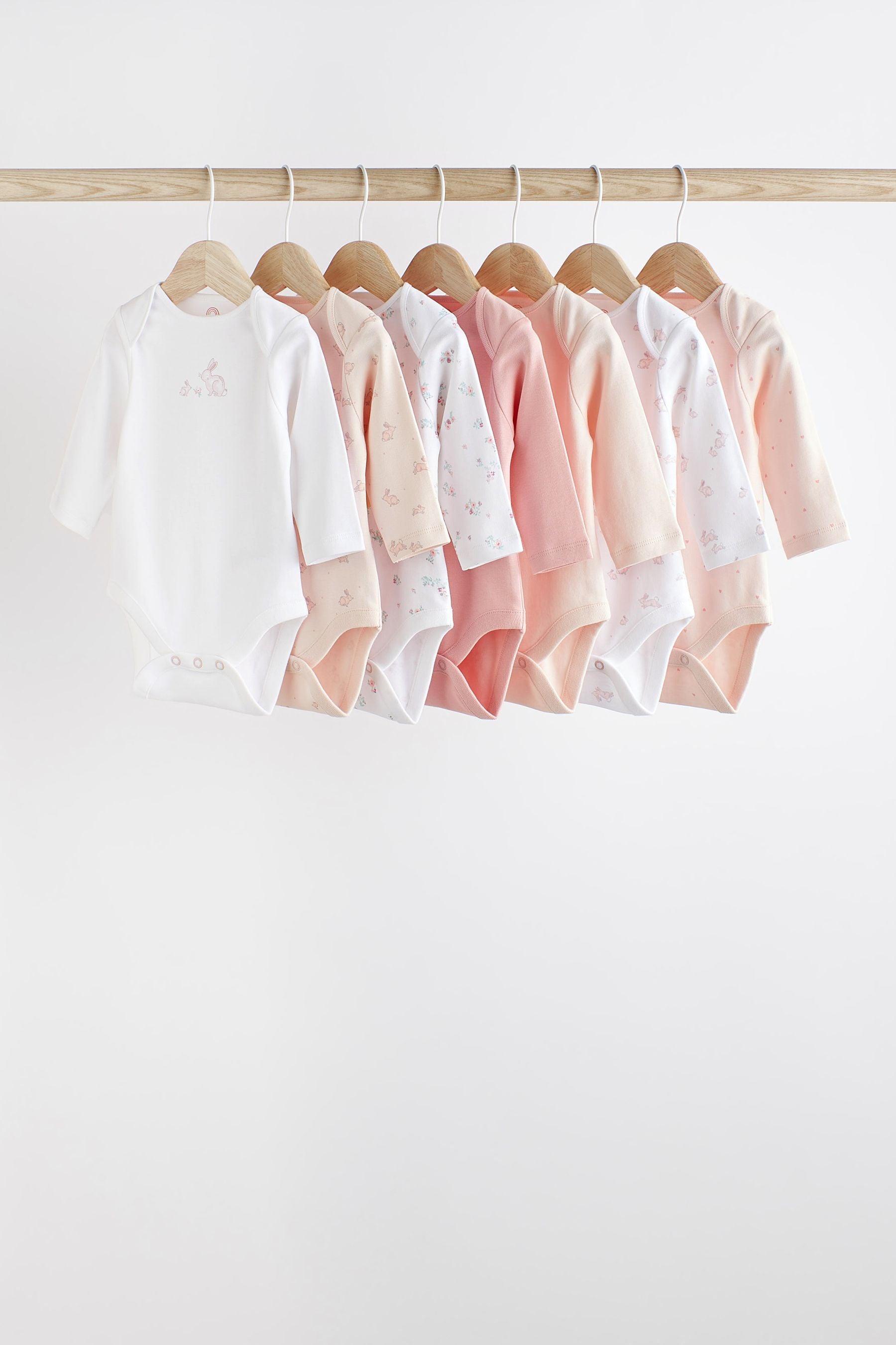 Pale Pink 7 Pack Baby Long Sleeve Bodysuits