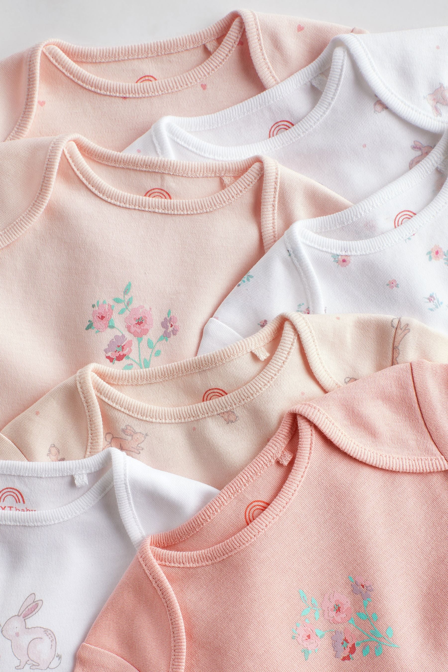 Pale Pink 7 Pack Baby Long Sleeve Bodysuits