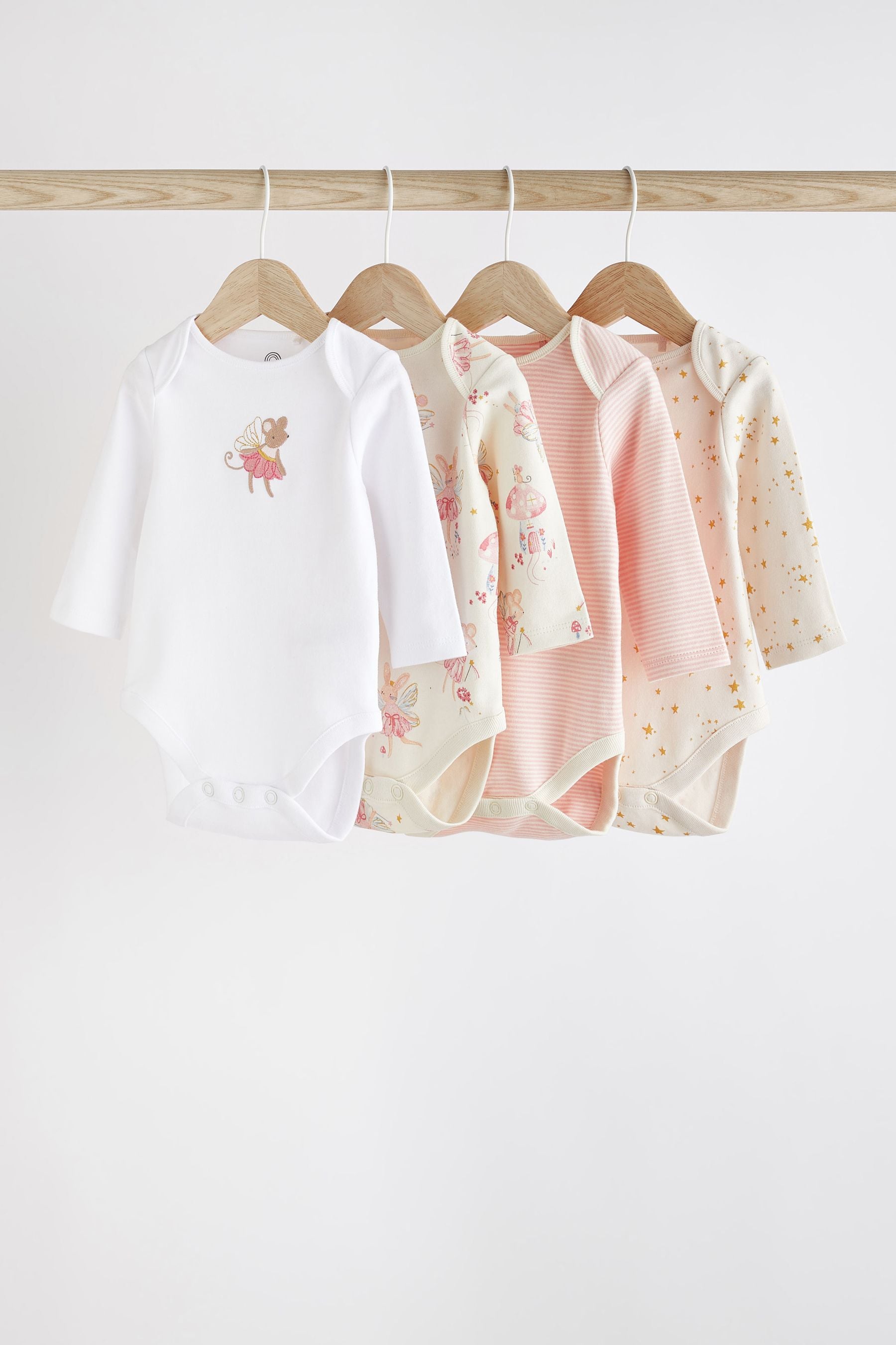 Pale Pink Baby Long Sleeve Bodysuits 4 Pack