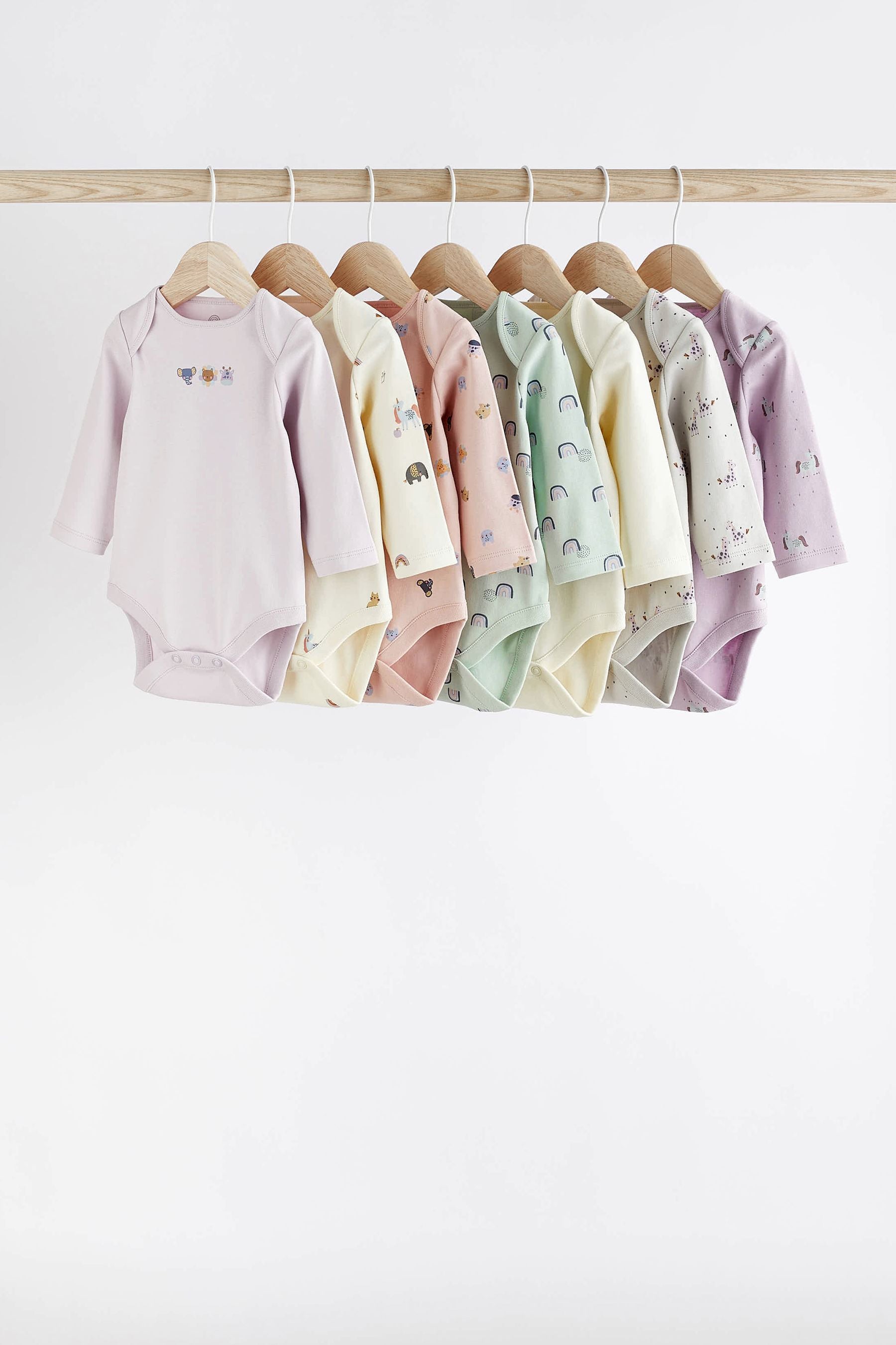 Multi Character Baby Long Sleeve Bodysuits 7 Pack