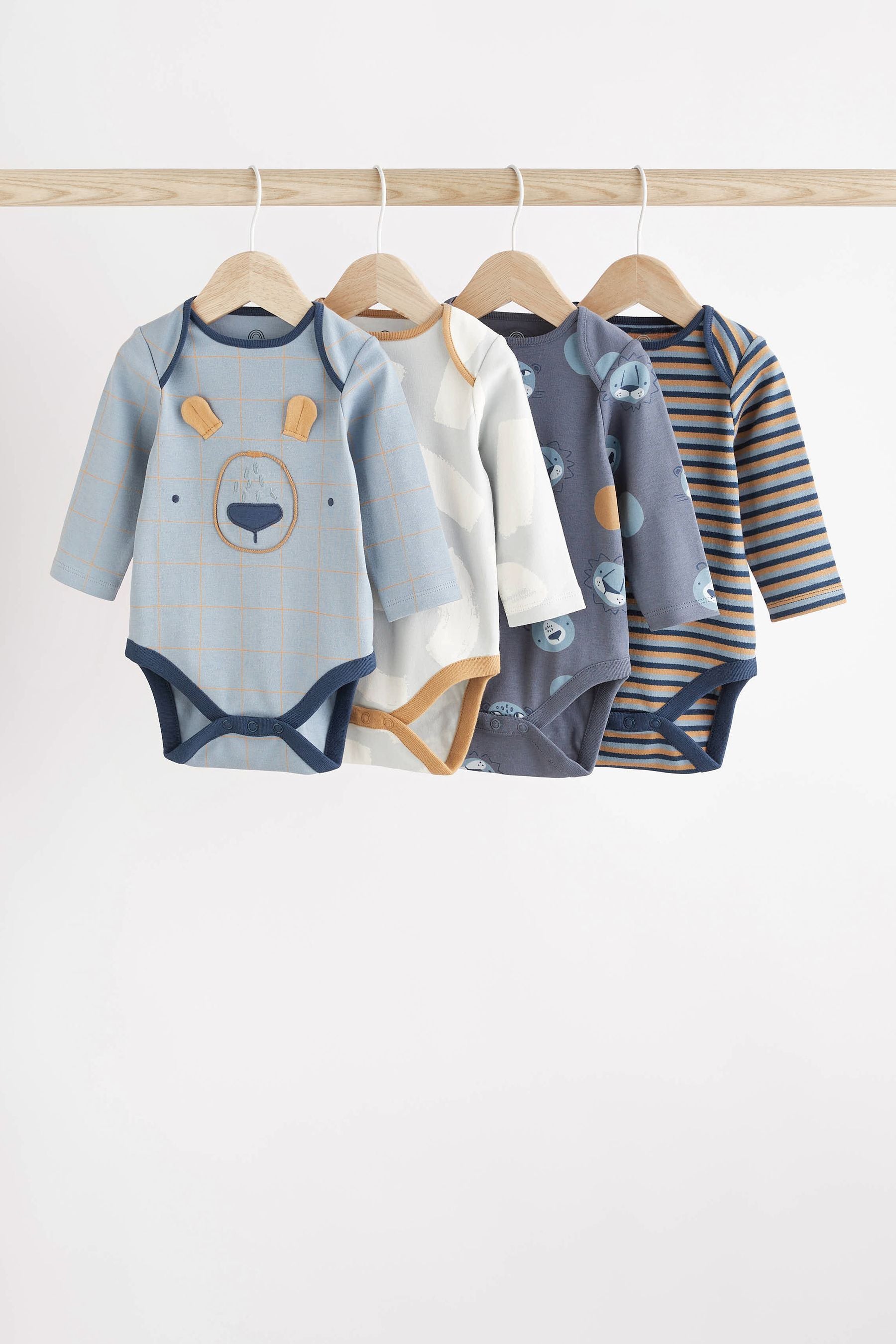 Blue Bear Baby Long Sleeve Bodysuits 4 Pack