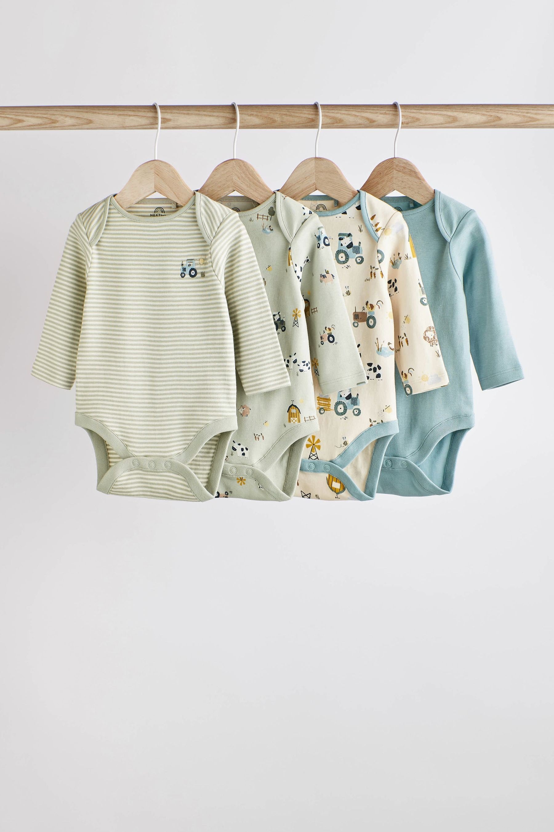 Mint Green Baby Long Sleeve Bodysuits 4 Pack