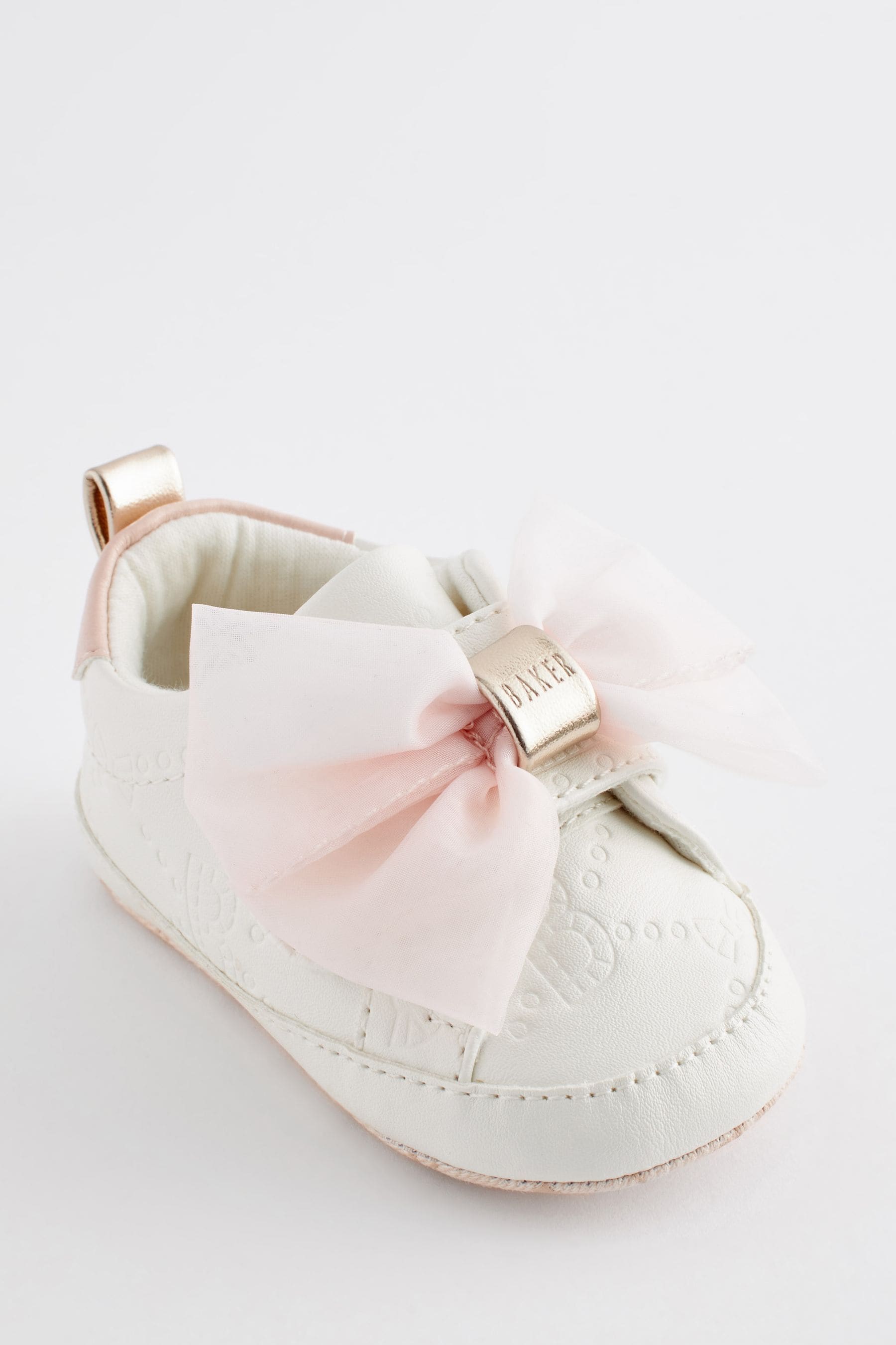 White Baker by Ted Baker Baby Girls White and Pink Organza Bow Trainer Padders