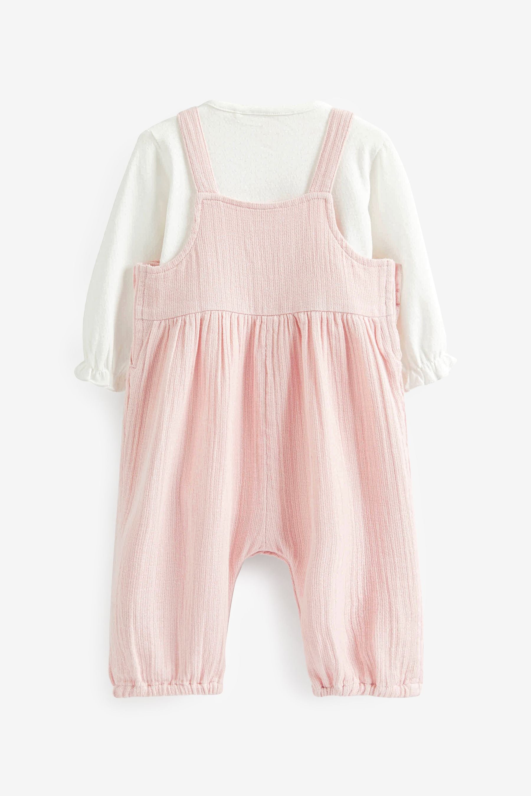 Pale Pink Baby Woven Dungarees and Bodysuit Set (0mths-2yrs)