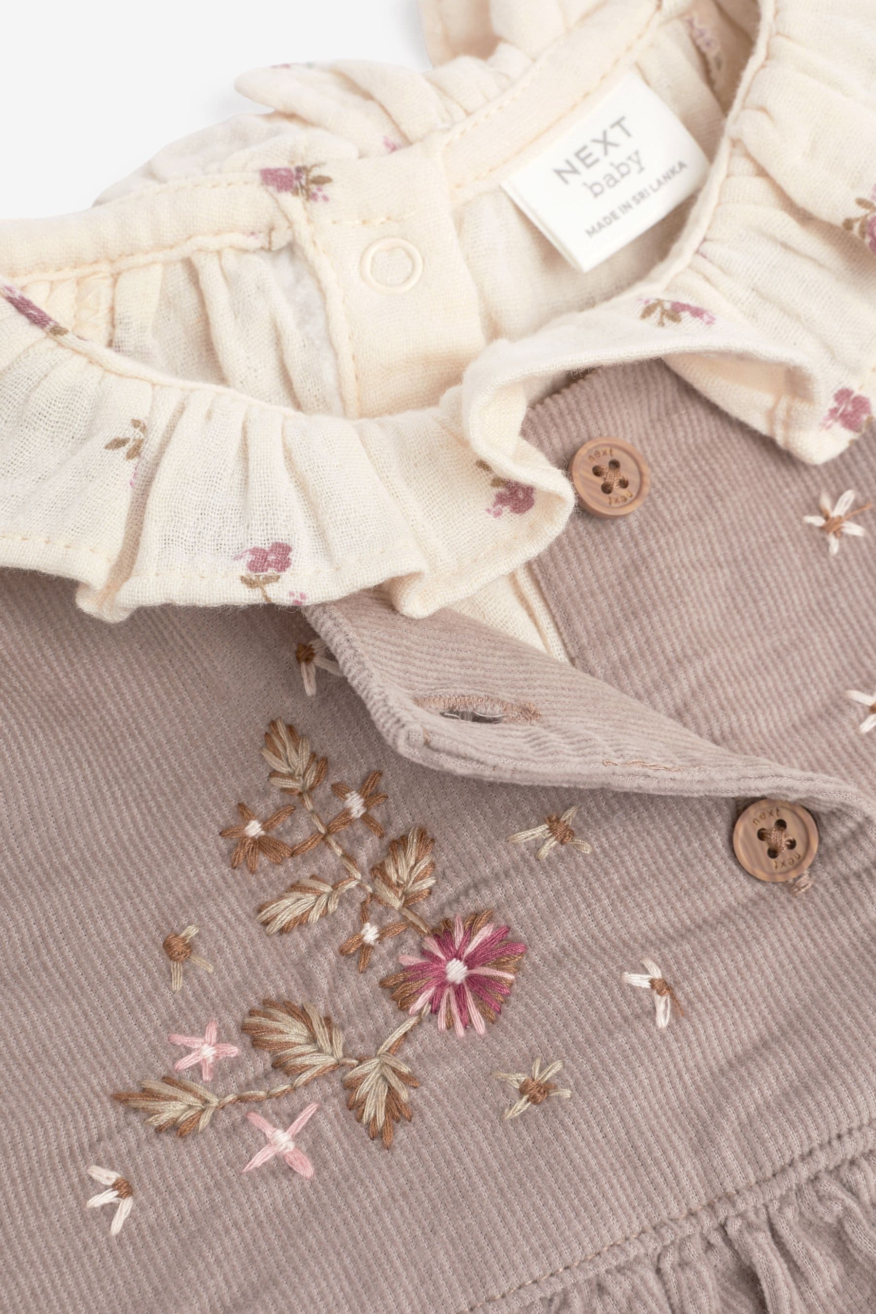 Pink Embroidered Baby Pinafore Dress And Bodysuit 3 Piece Set (0mths-2yrs)