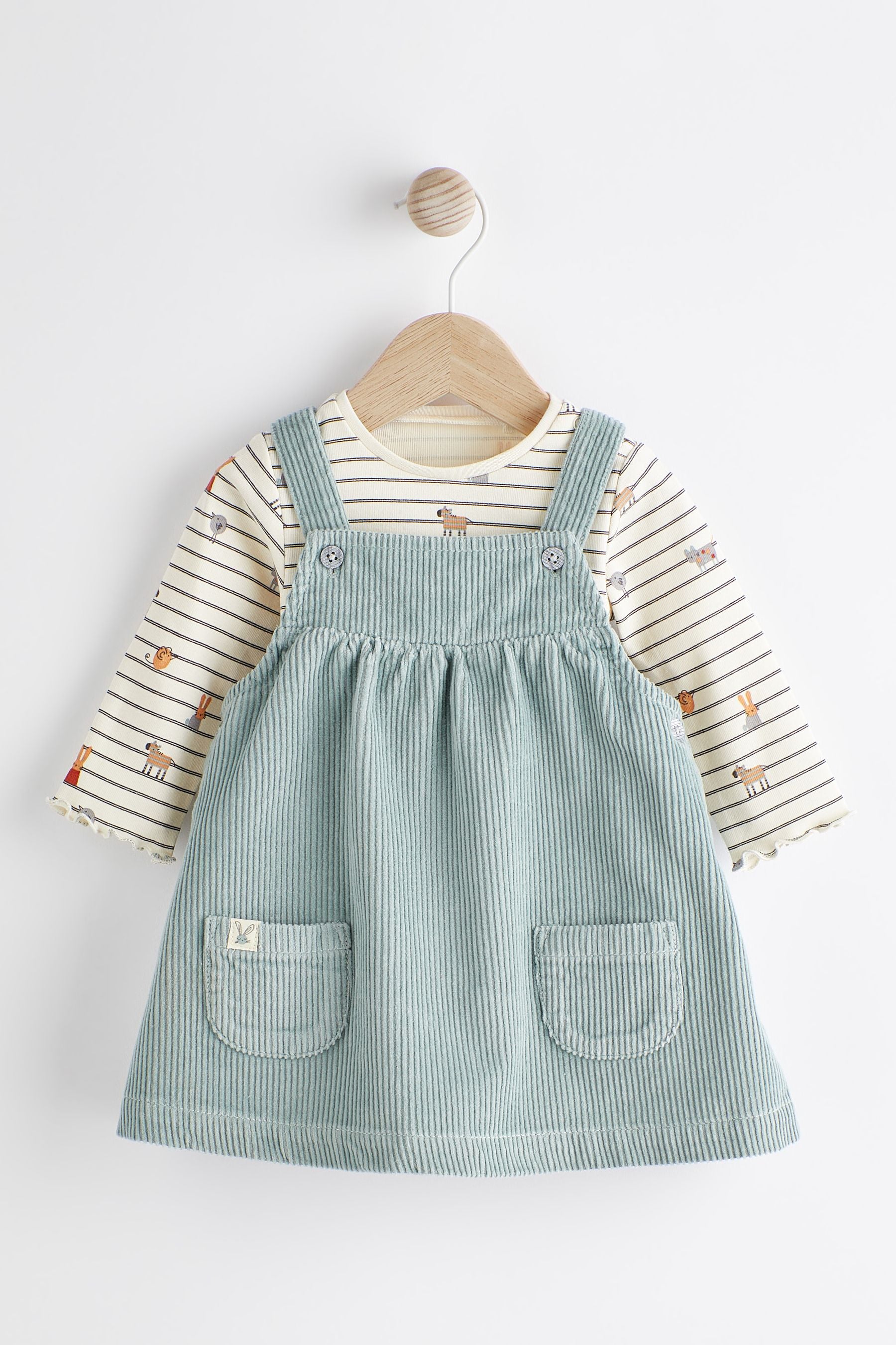 Teal Blue Baby Corduroy Pinafore and Bodysuit Set (0mths-2yrs)