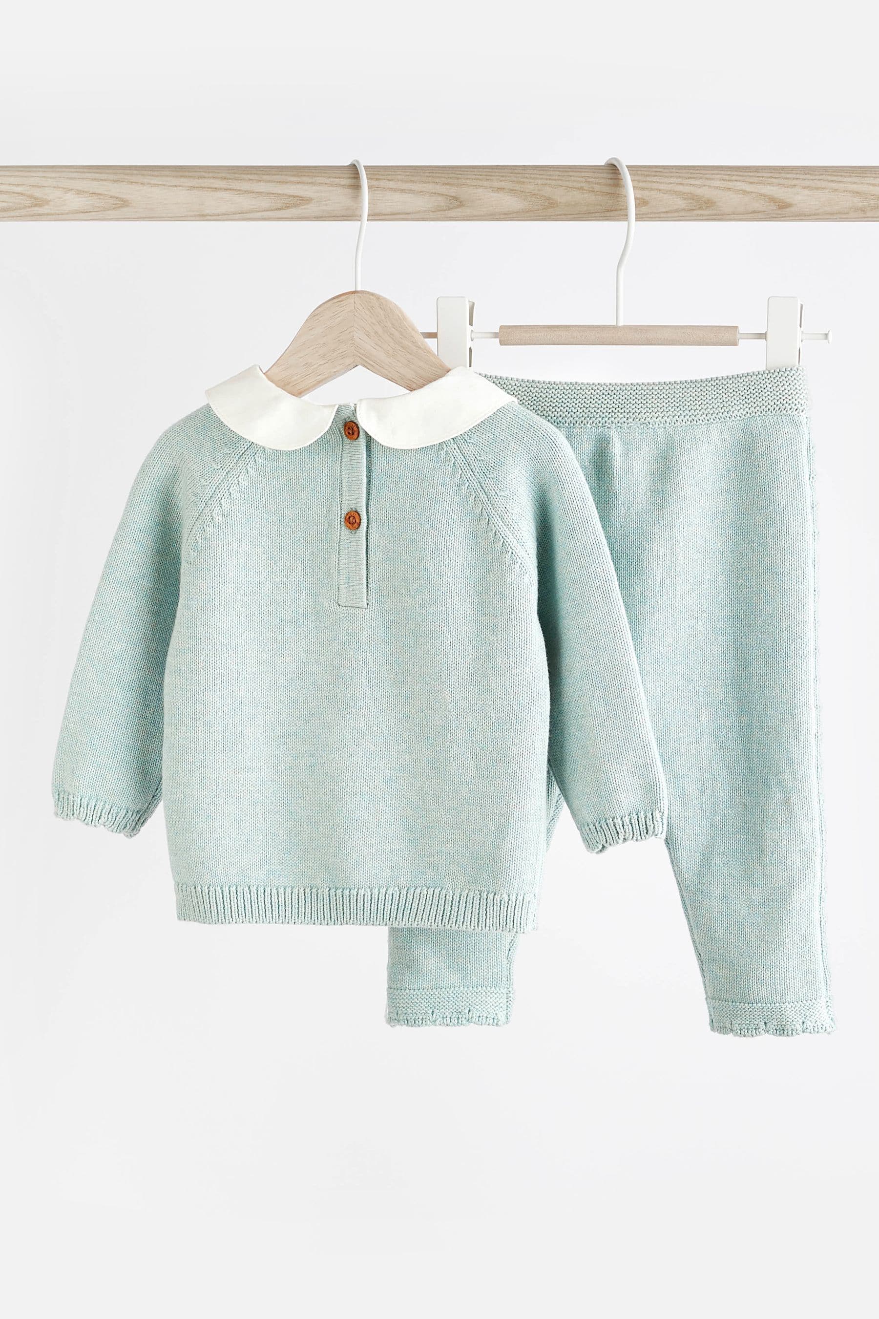 Teal Blue Baby Knitted Collar Jumper & Leggings Set (0mths-2yrs)