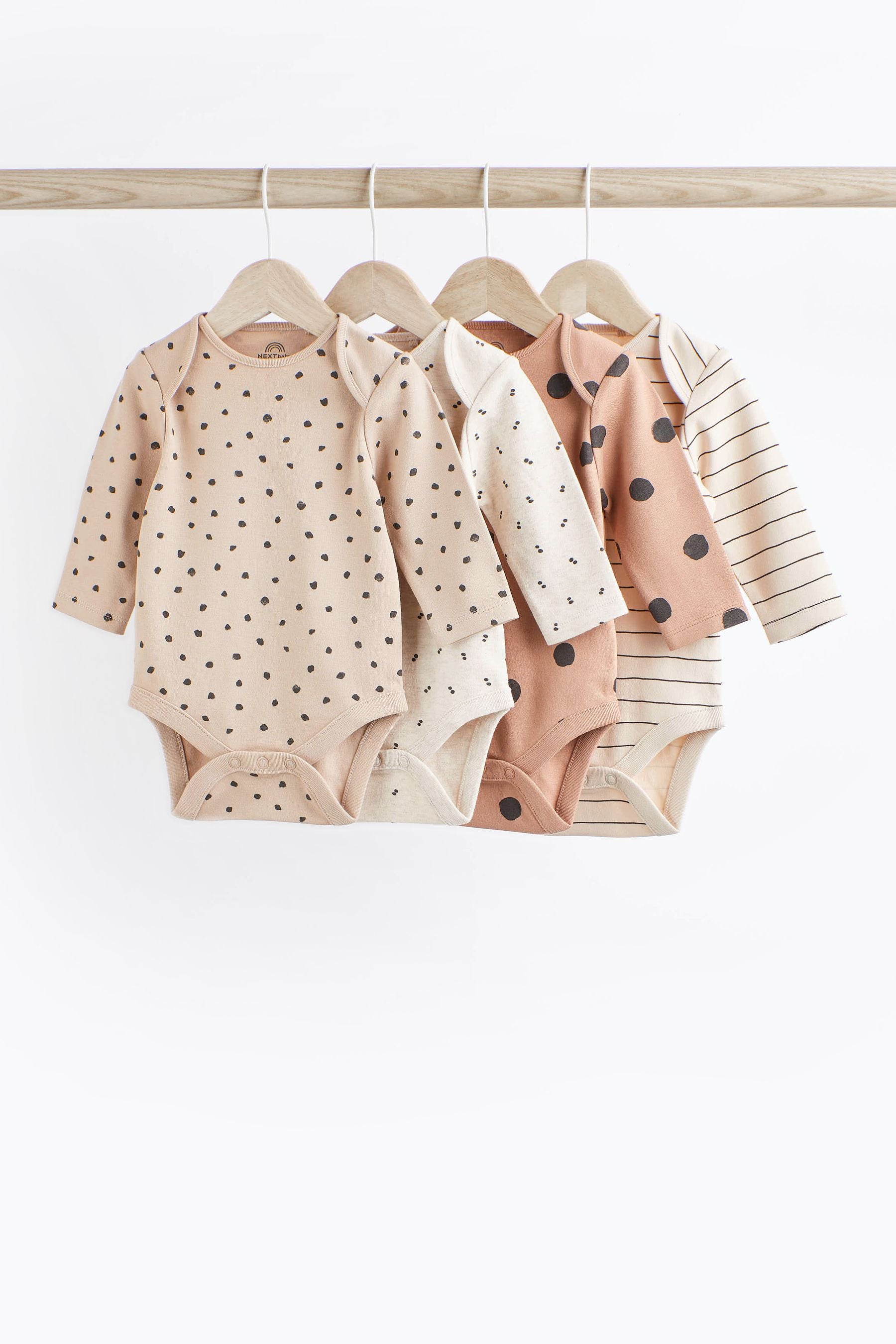 Multi Neutral Baby Long Sleeve Bodysuits 4 Pack