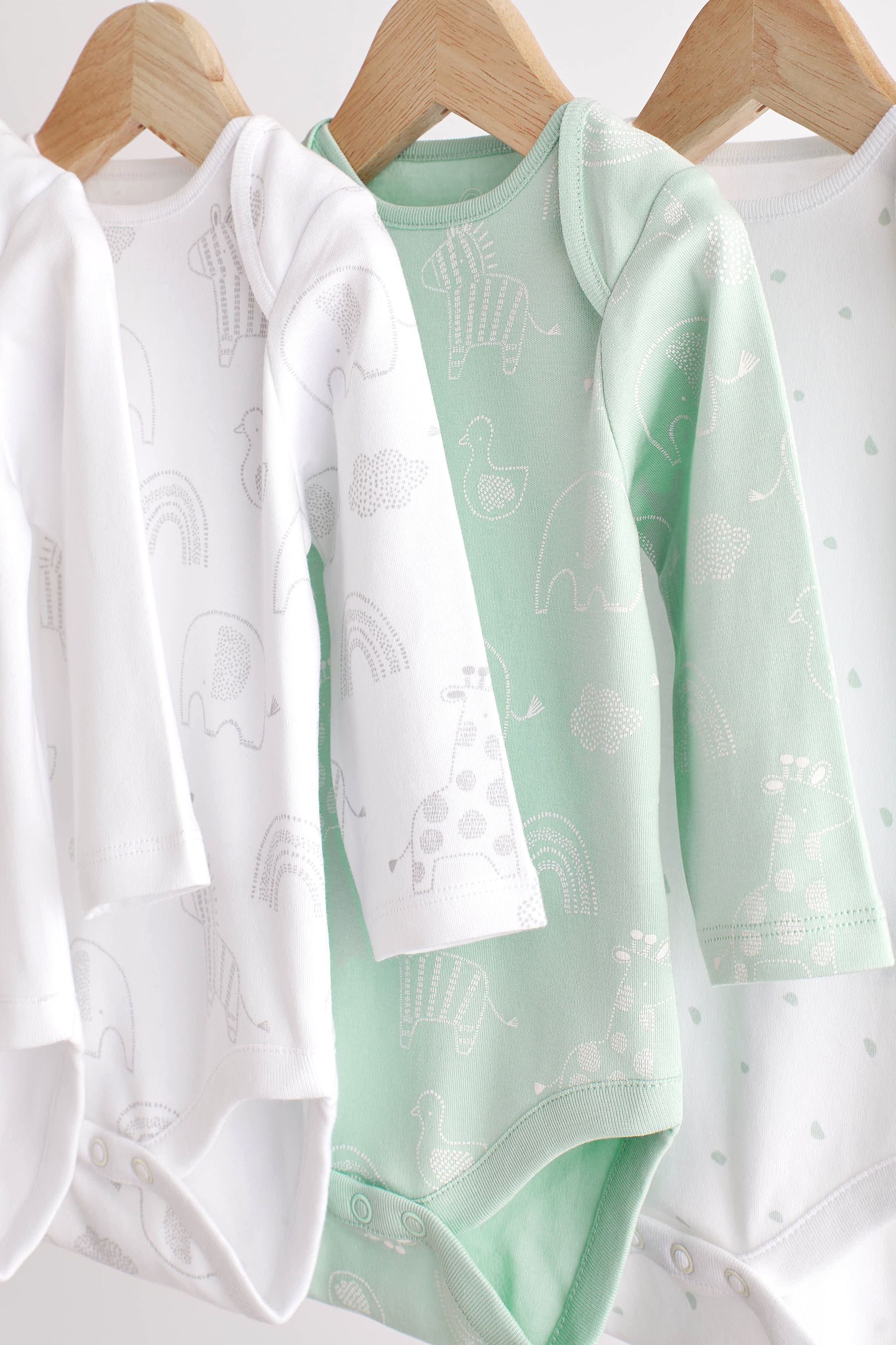 Mint Green Baby Printed Long Sleeve Bodysuits