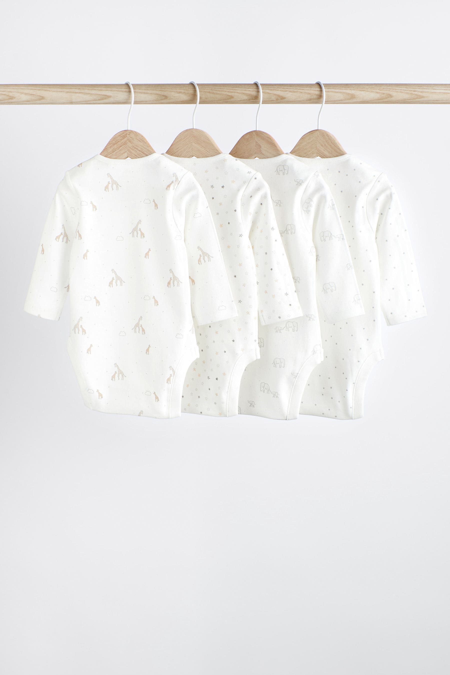 Delicate White Animal Baby Printed Long Sleeve Bodysuits