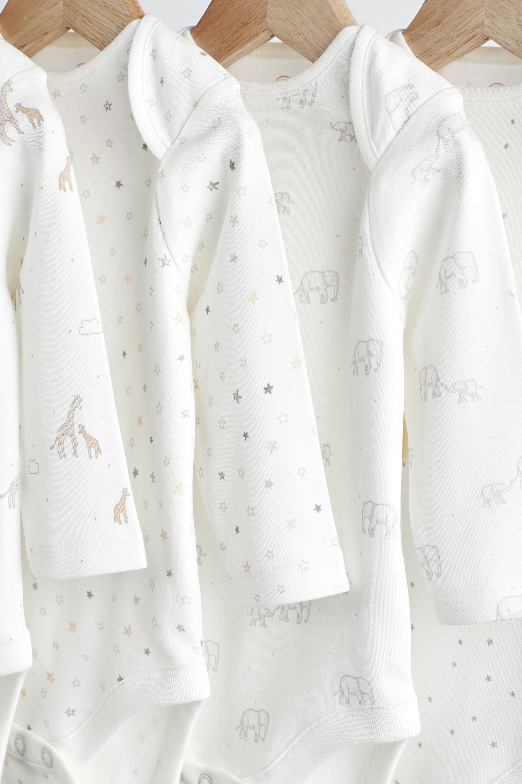 Delicate White Animal Baby Printed Long Sleeve Bodysuits