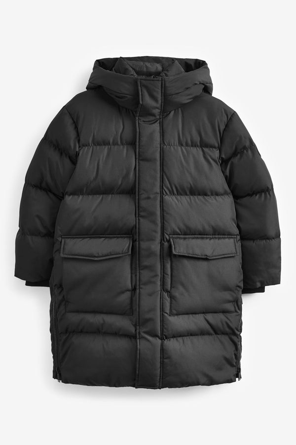 Black Extra Longline Puffer Coat (3-16yrs)