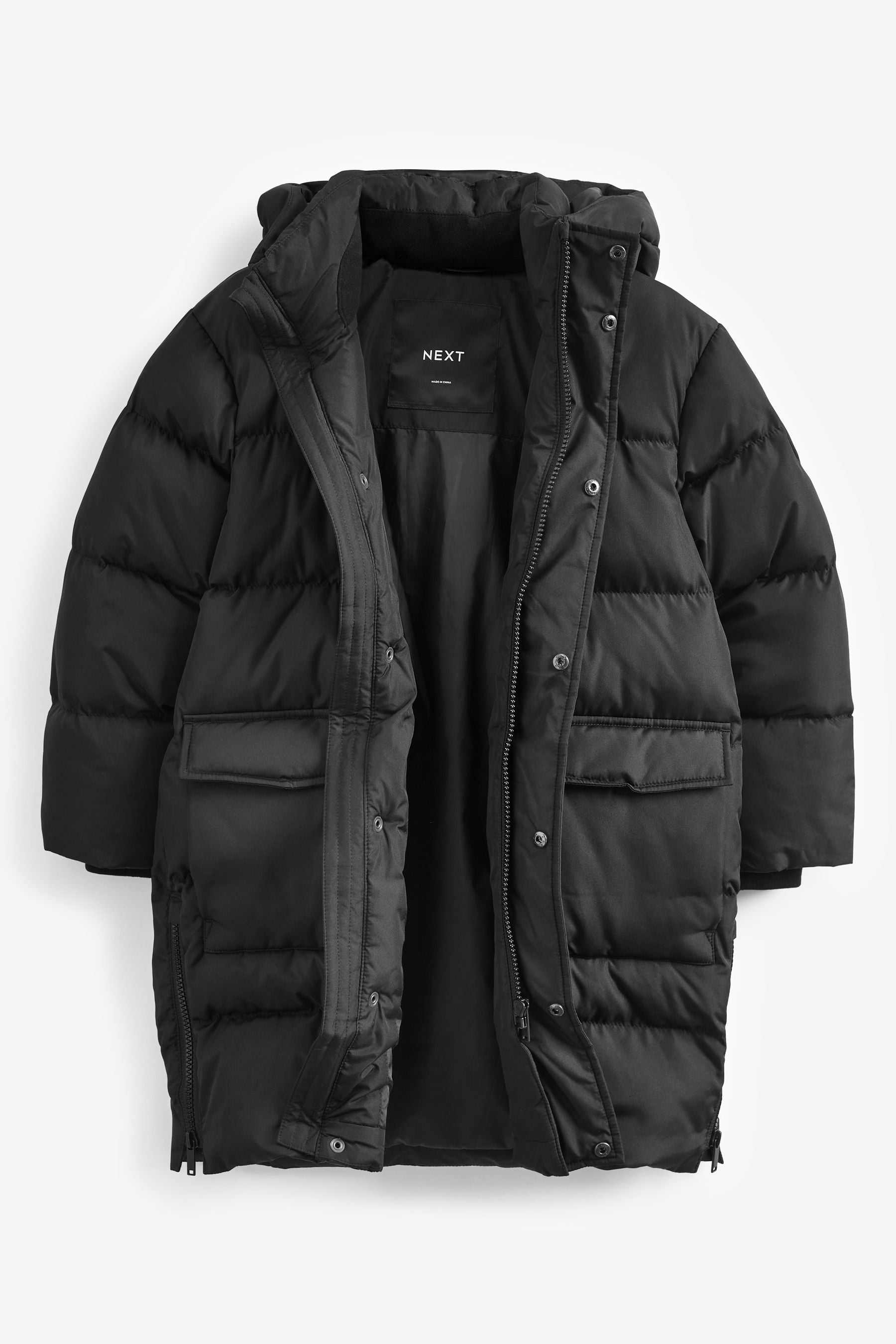 Black Extra Longline Puffer Coat (3-16yrs)