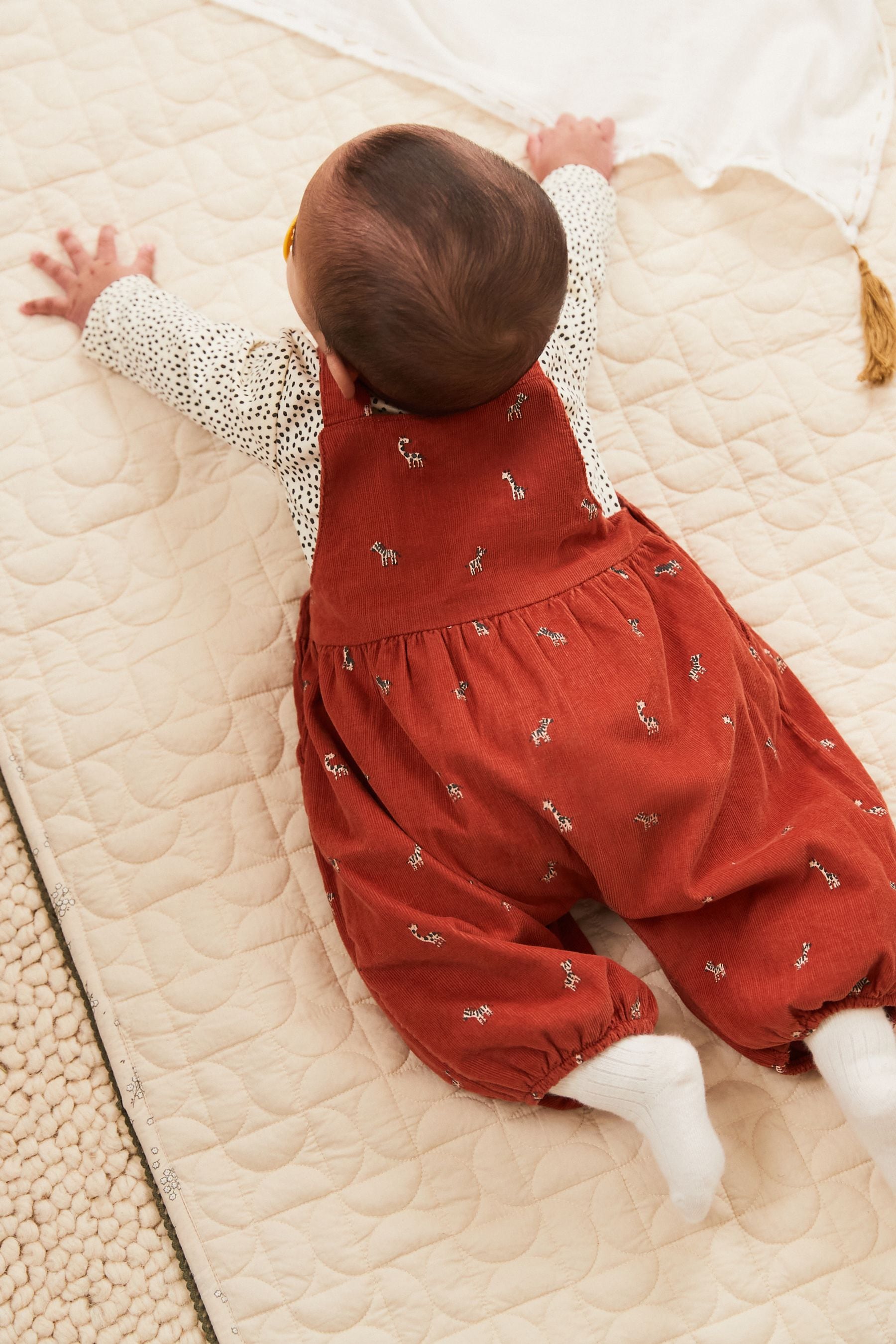 Rust Brown Baby 2pc Baby Dungaree & Bodysuit Set (0mths-2yrs)