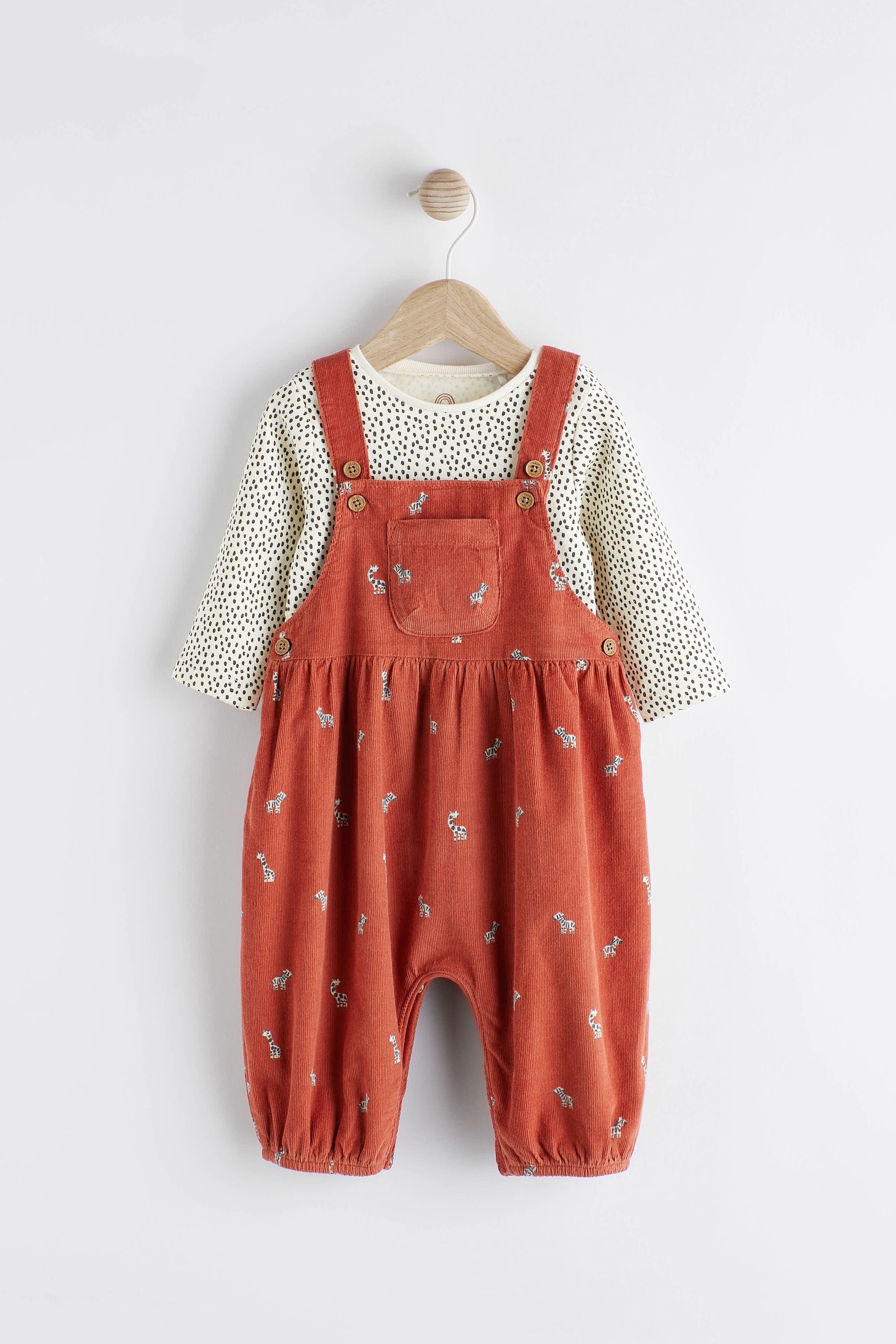 Rust Brown Baby 2pc Baby Dungaree & Bodysuit Set (0mths-2yrs)