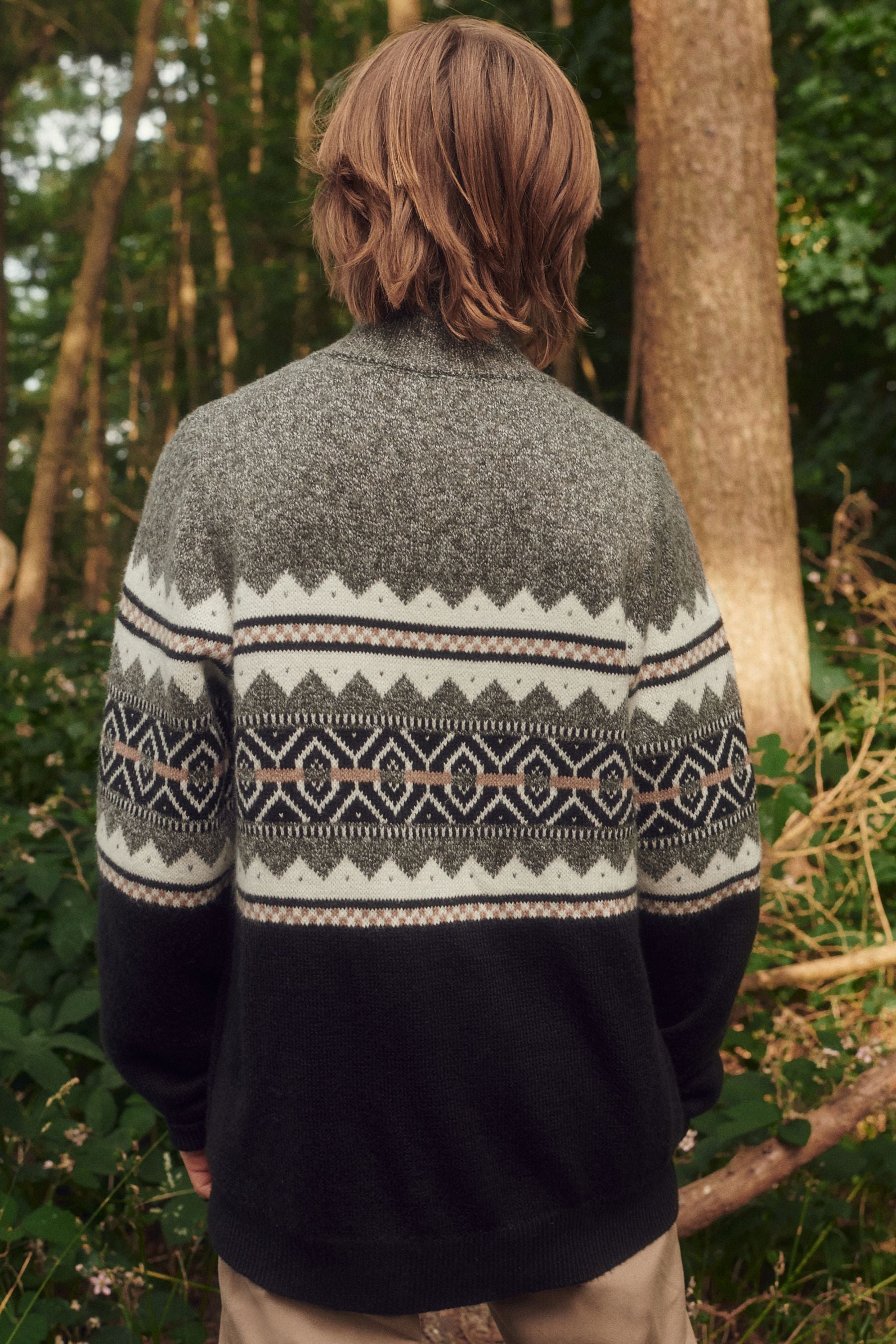 Monochrome Fairisle Pattern Zip Neck Knit Jumper (3-16yrs)