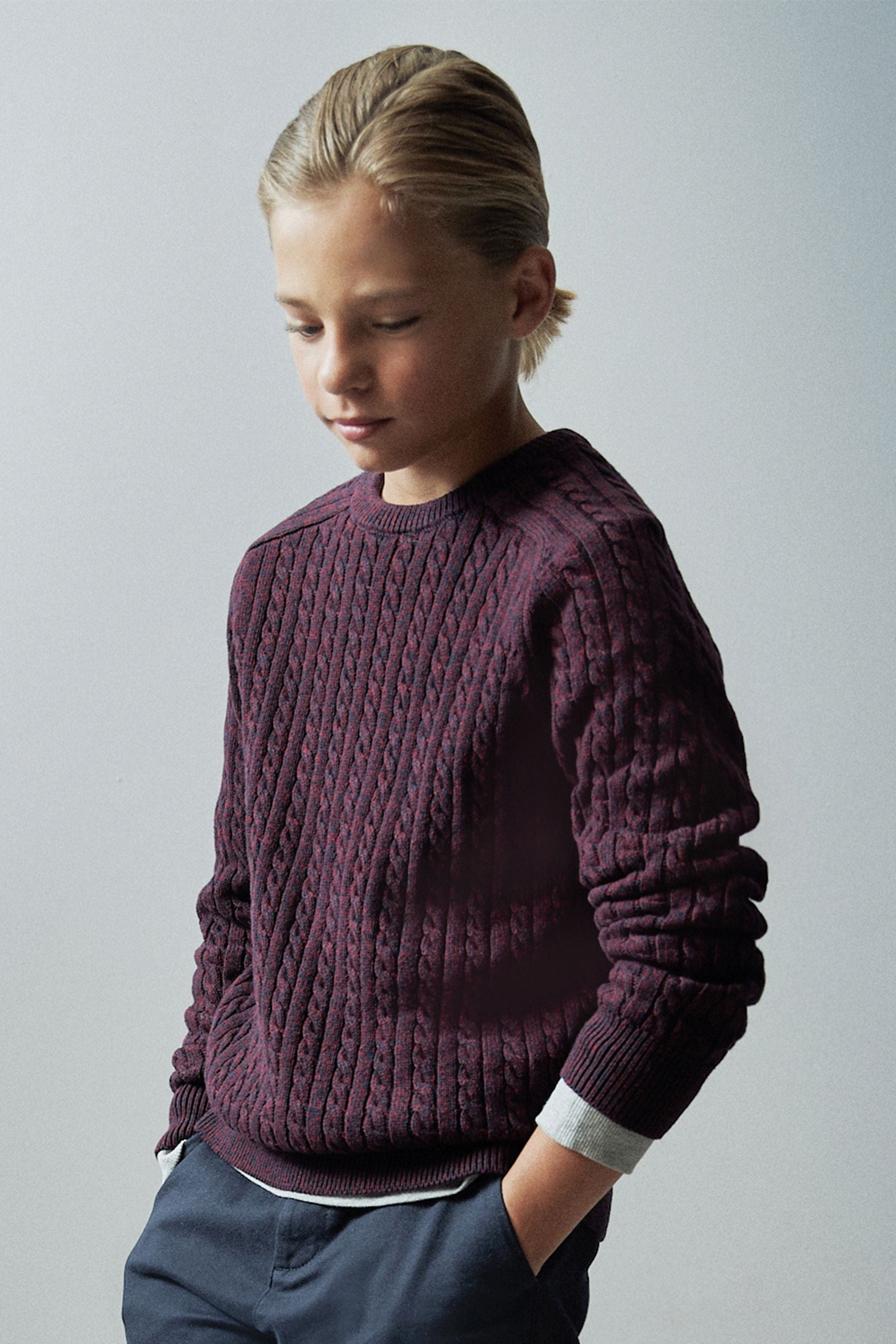 Plum Purple Cable Knit Crew Jumper (3-16yrs)