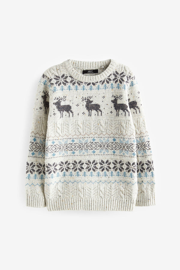 Grey Fairisle Pattern Knitted Christmas Jumper (3mths-16yrs)