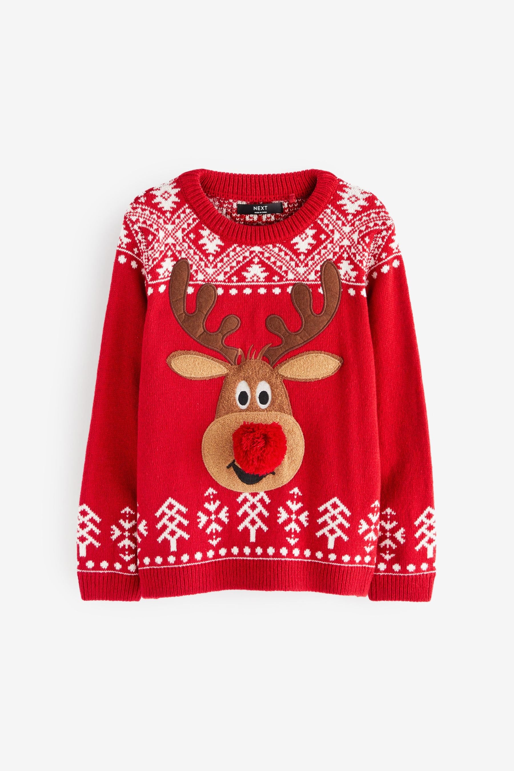 Red Reindeer Fairisle Pattern Knitted Christmas Jumper (3mths-16yrs)