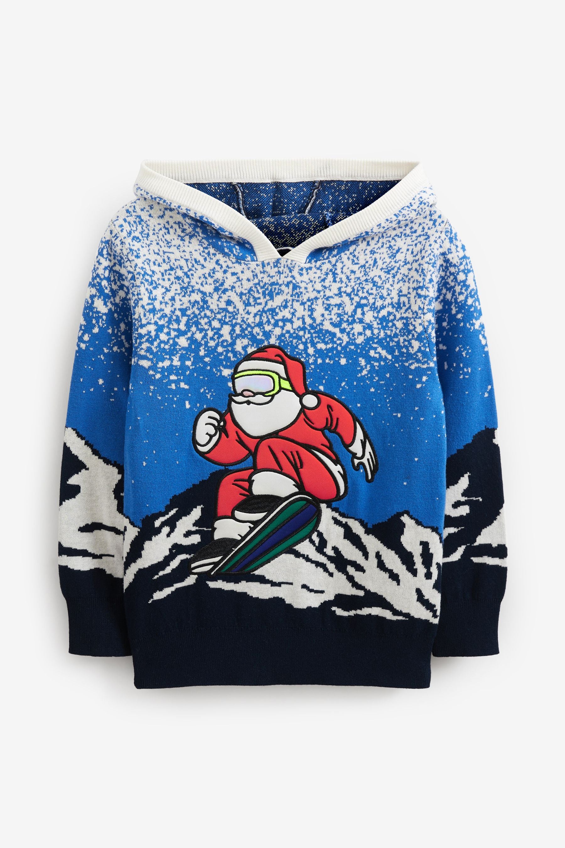 Cobalt Blue Santa Knitted Christmas Jumper (3-16yrs)