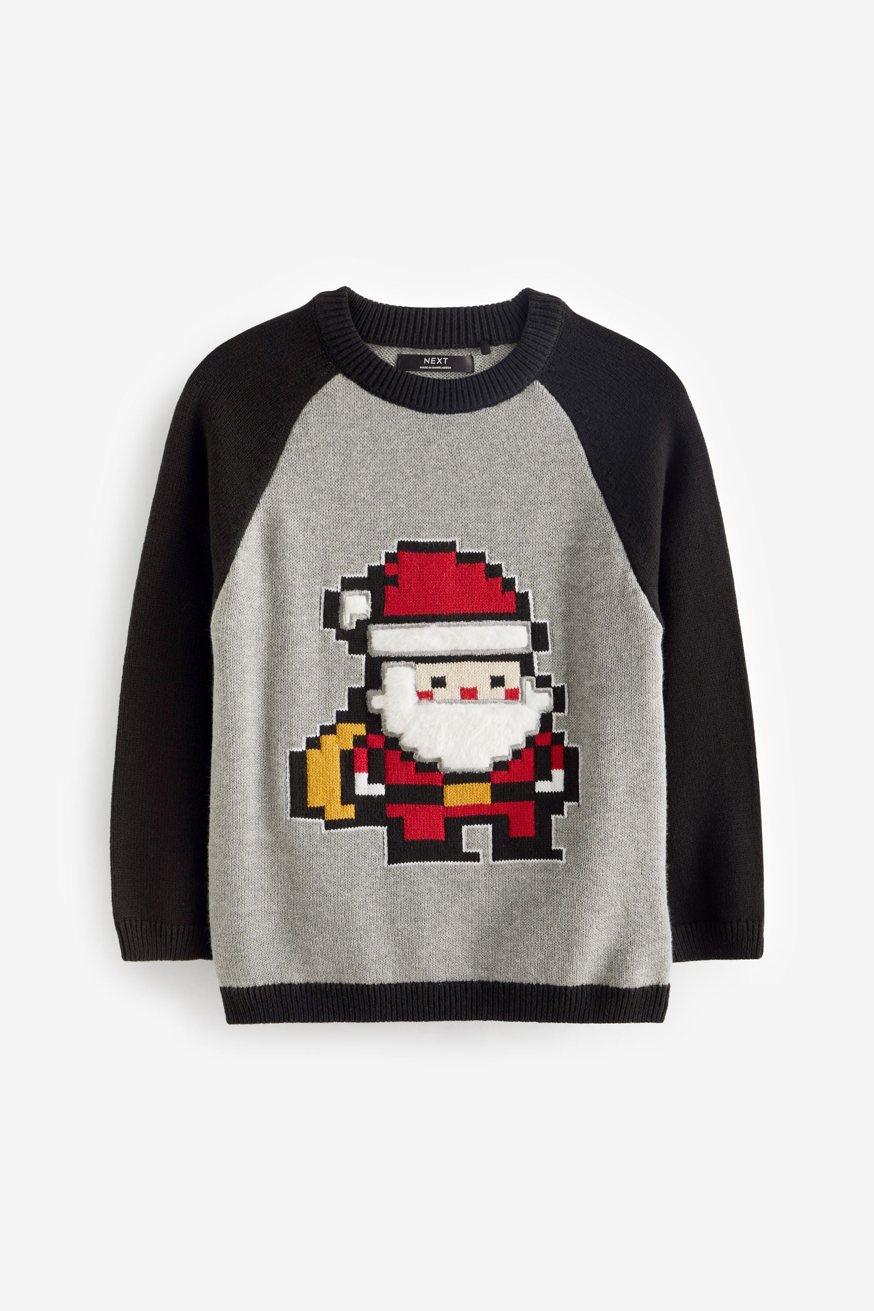 Grey Santa Knitted Christmas Jumper (3-16yrs)