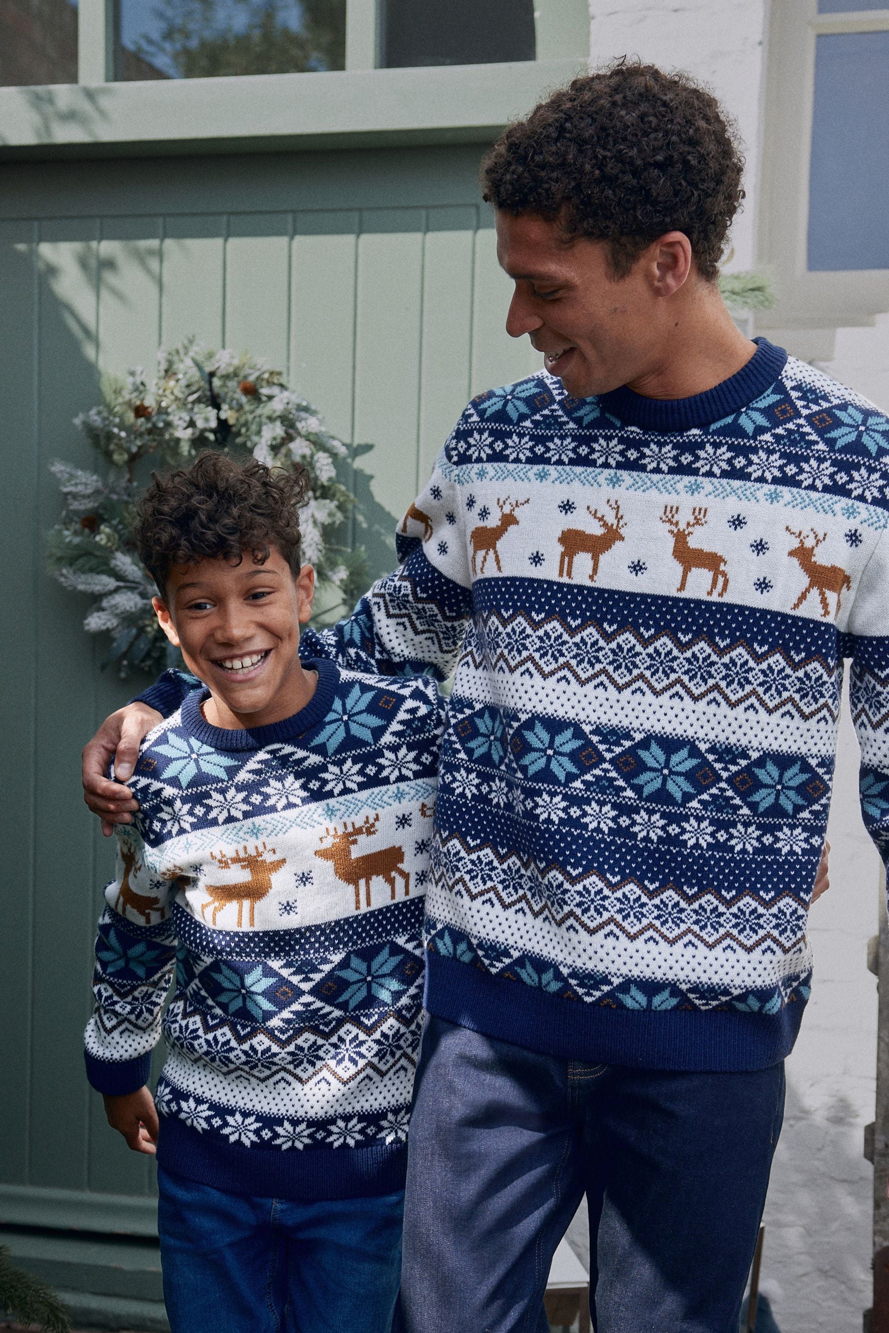 Navy Stag Matching Family Older Boys Wrap Knitted Christmas Jumper (3mths-16yrs)