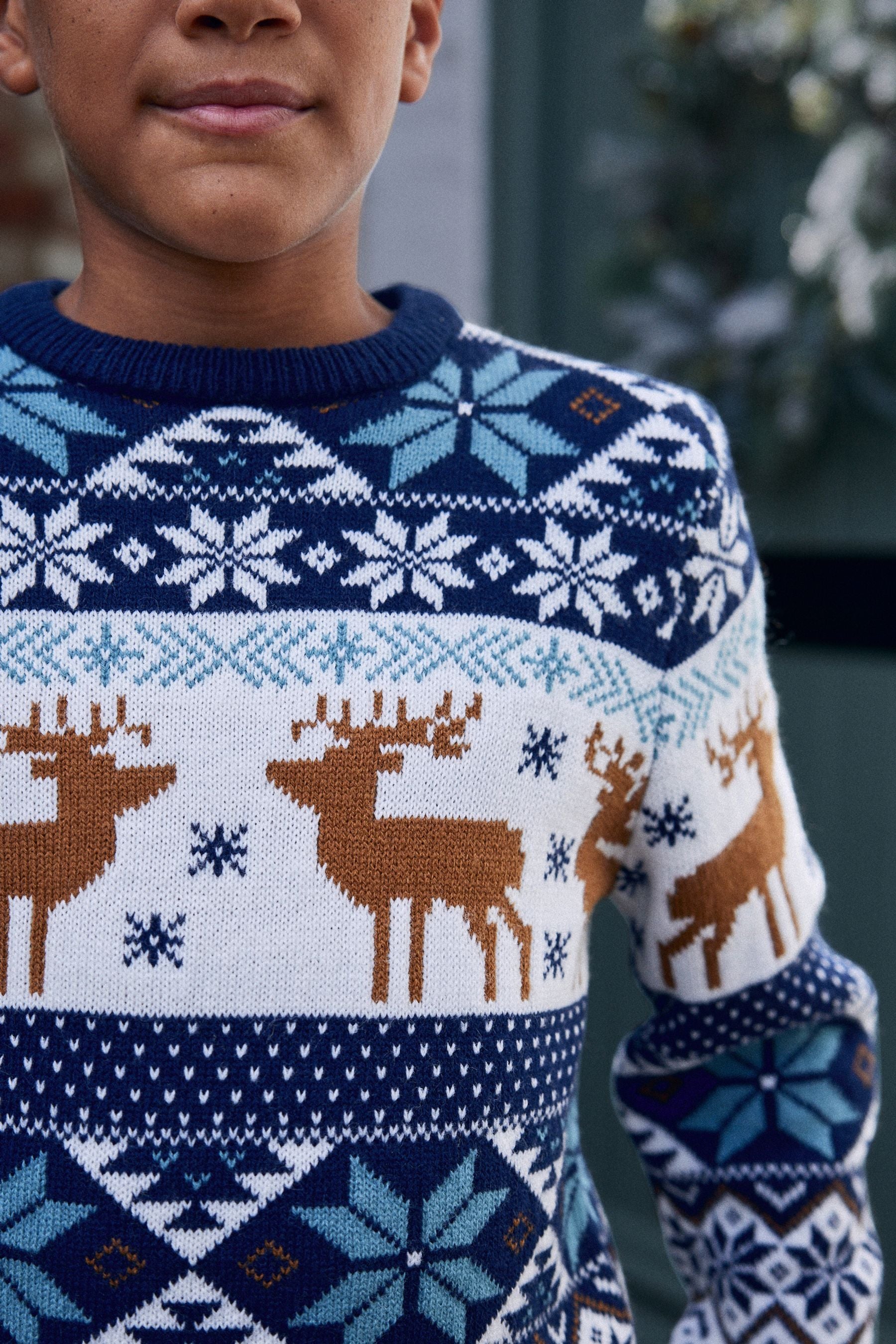 Navy Stag Matching Family Older Boys Wrap Knitted Christmas Jumper (3mths-16yrs)