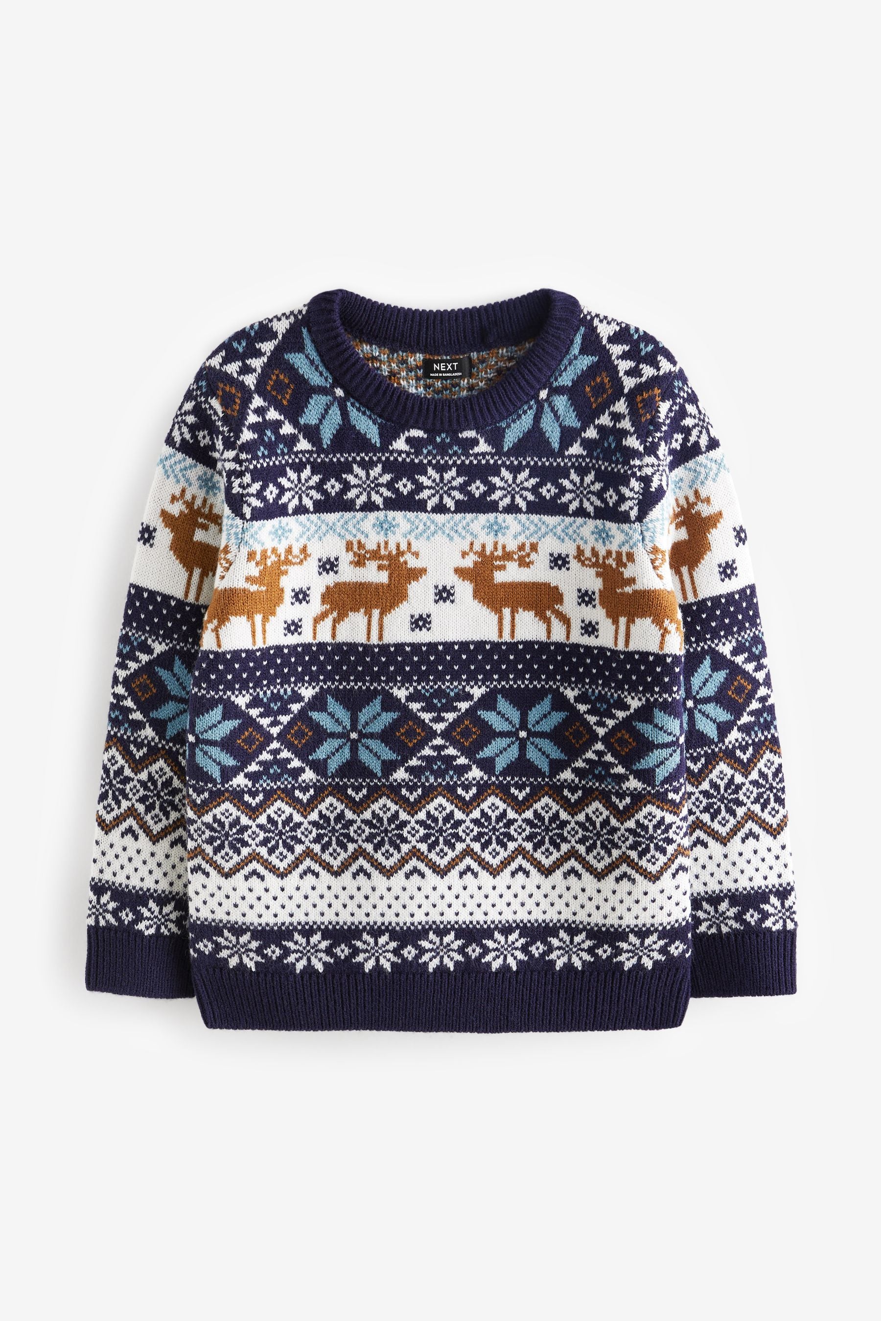 Navy Stag Matching Family Older Boys Wrap Knitted Christmas Jumper (3mths-16yrs)