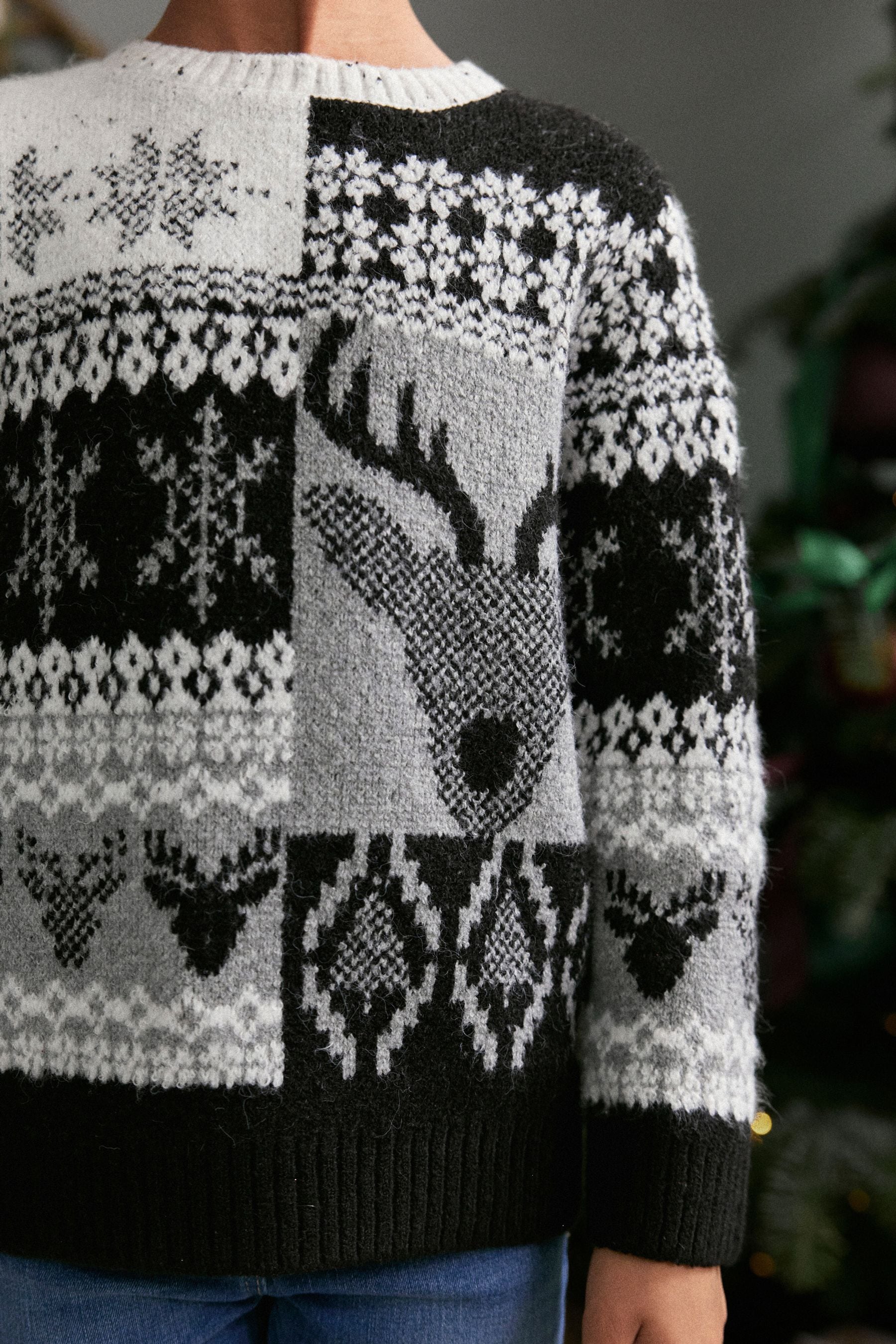 Monochrome Fairisle Pattern Christmas Kids Knitted Jumper (3mths-16yrs)