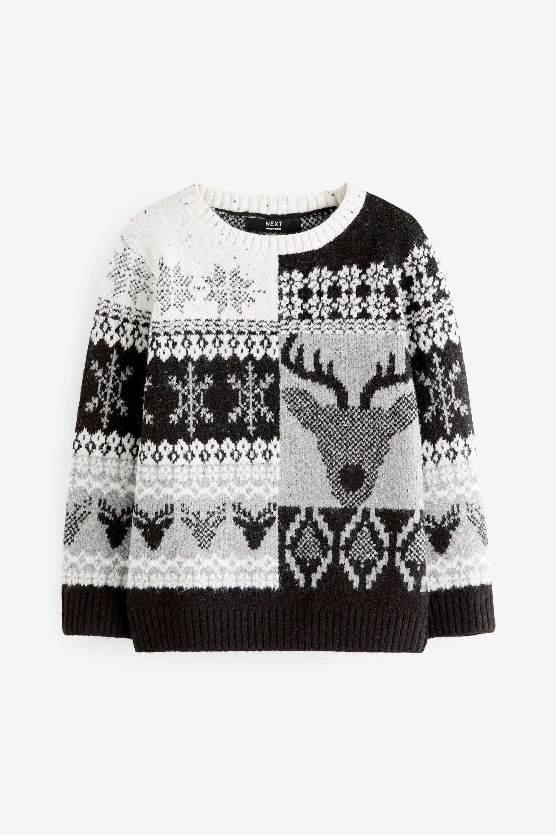 Monochrome Fairisle Pattern Christmas Kids Knitted Jumper (3mths-16yrs)