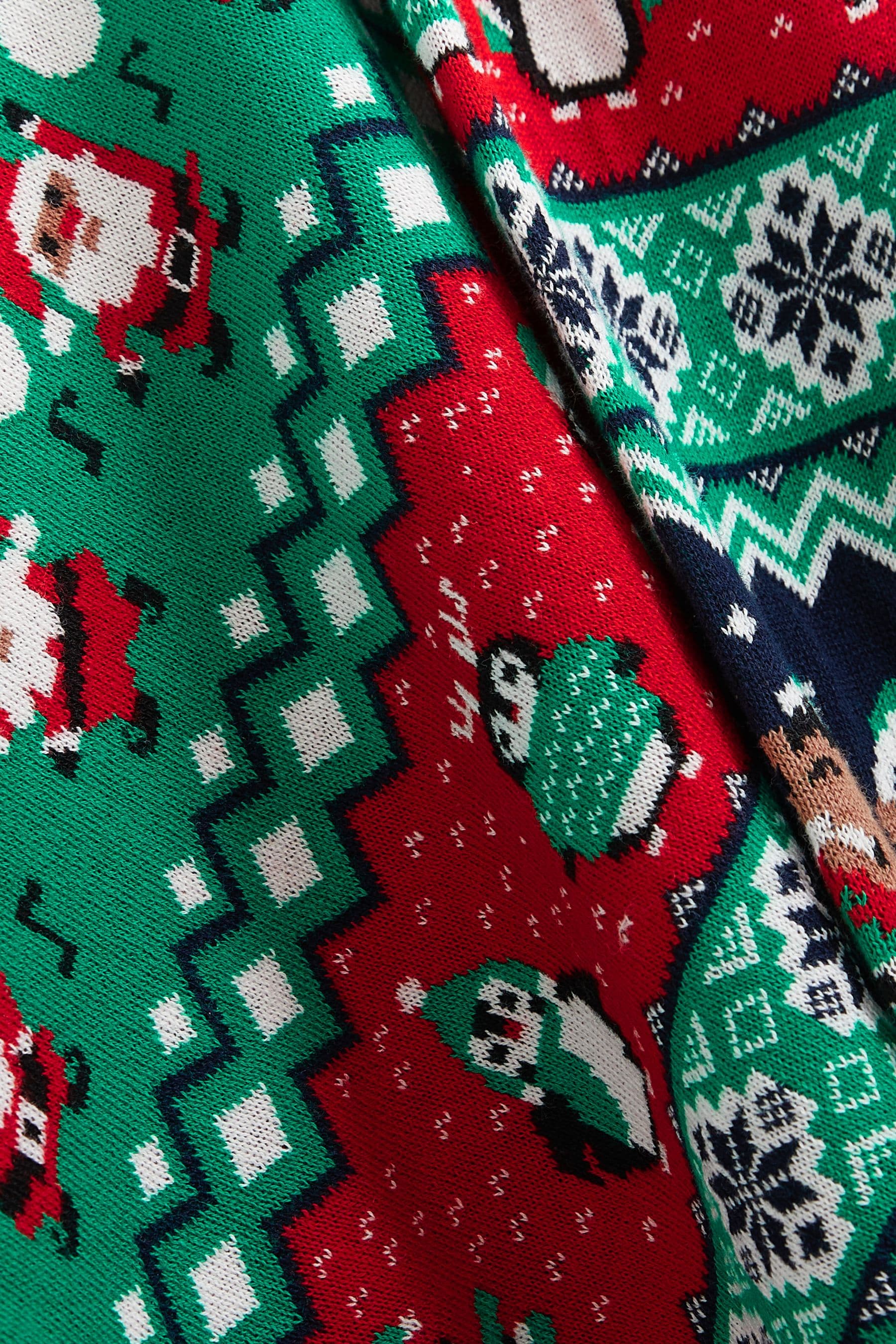 Multi Elf Fairisle Pattern Knitted Boys Christmas Cotton Jumper (3mths-16yrs)