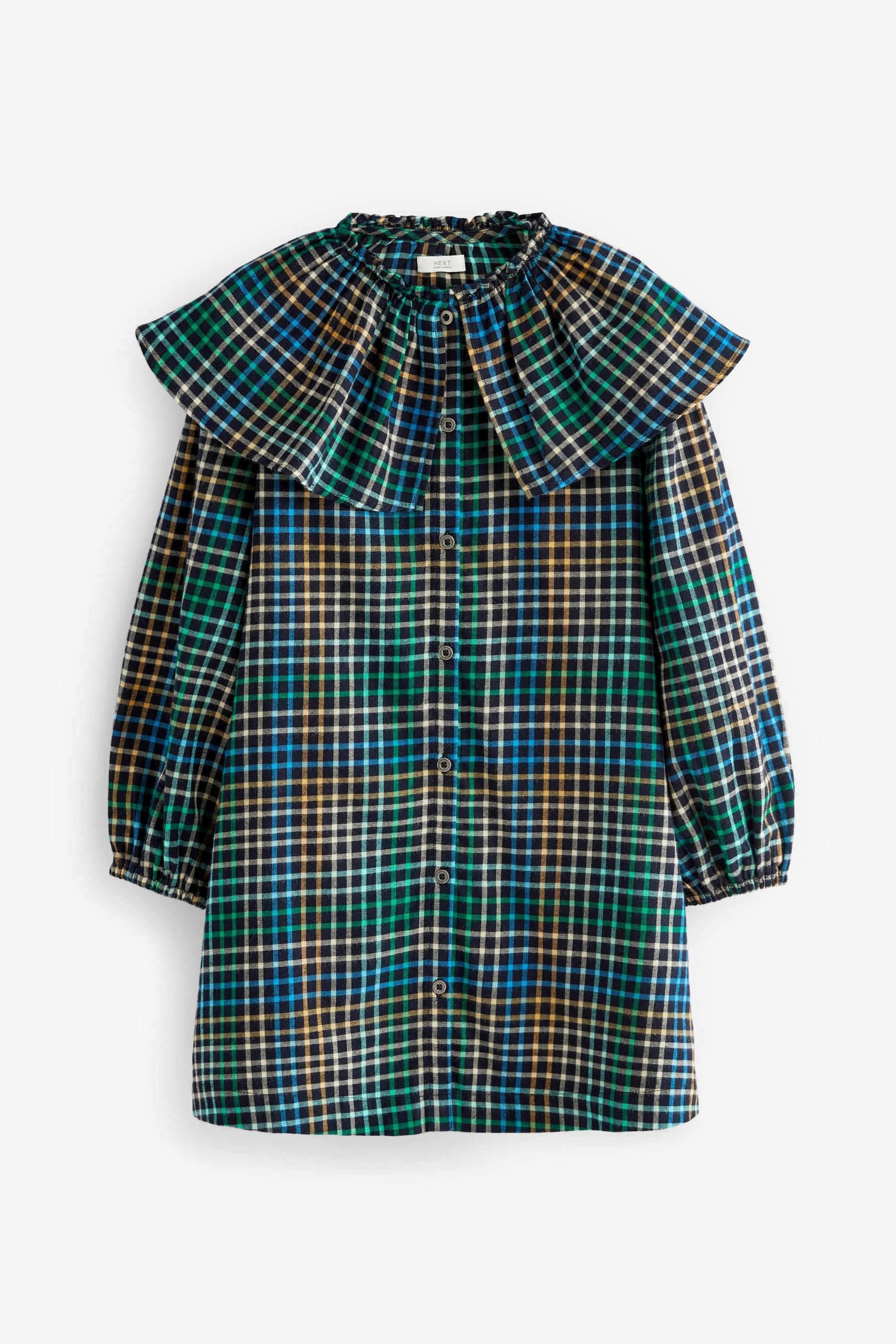 Blue/Green Cape Collar Check Dress (3-16yrs)