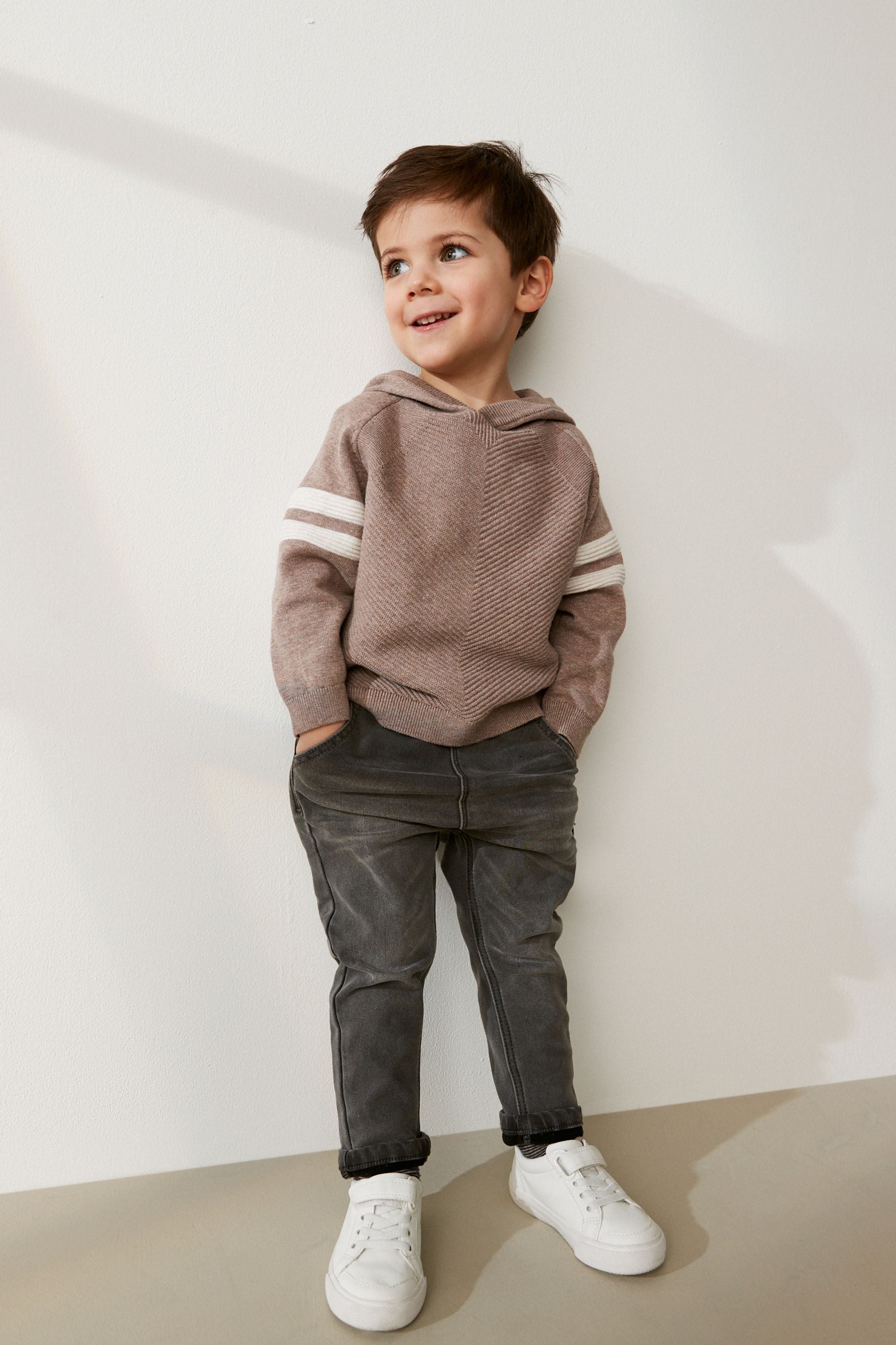 Taupe Brown Knitted Textured Hoodie (3mths-7yrs)