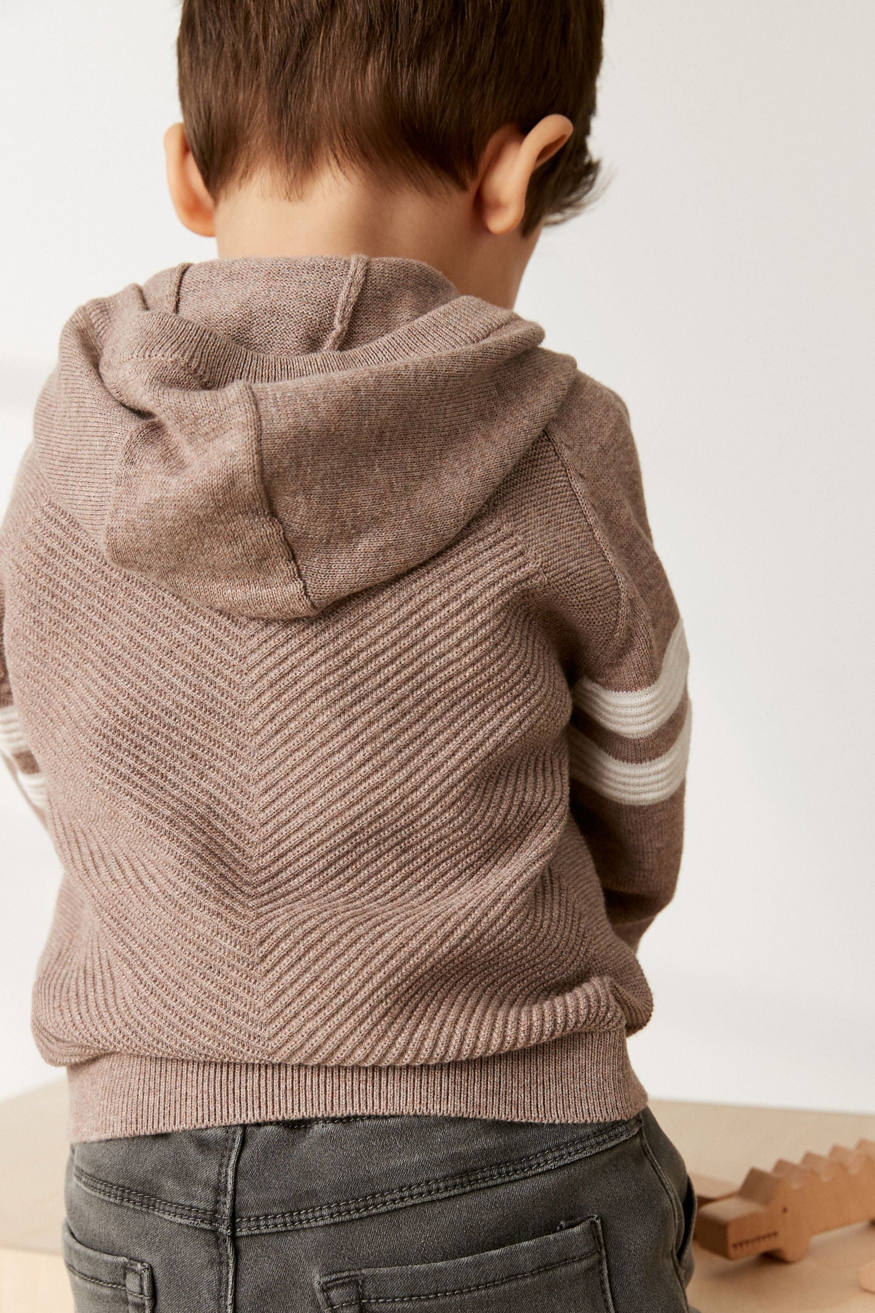 Taupe Brown Knitted Textured Hoodie (3mths-7yrs)