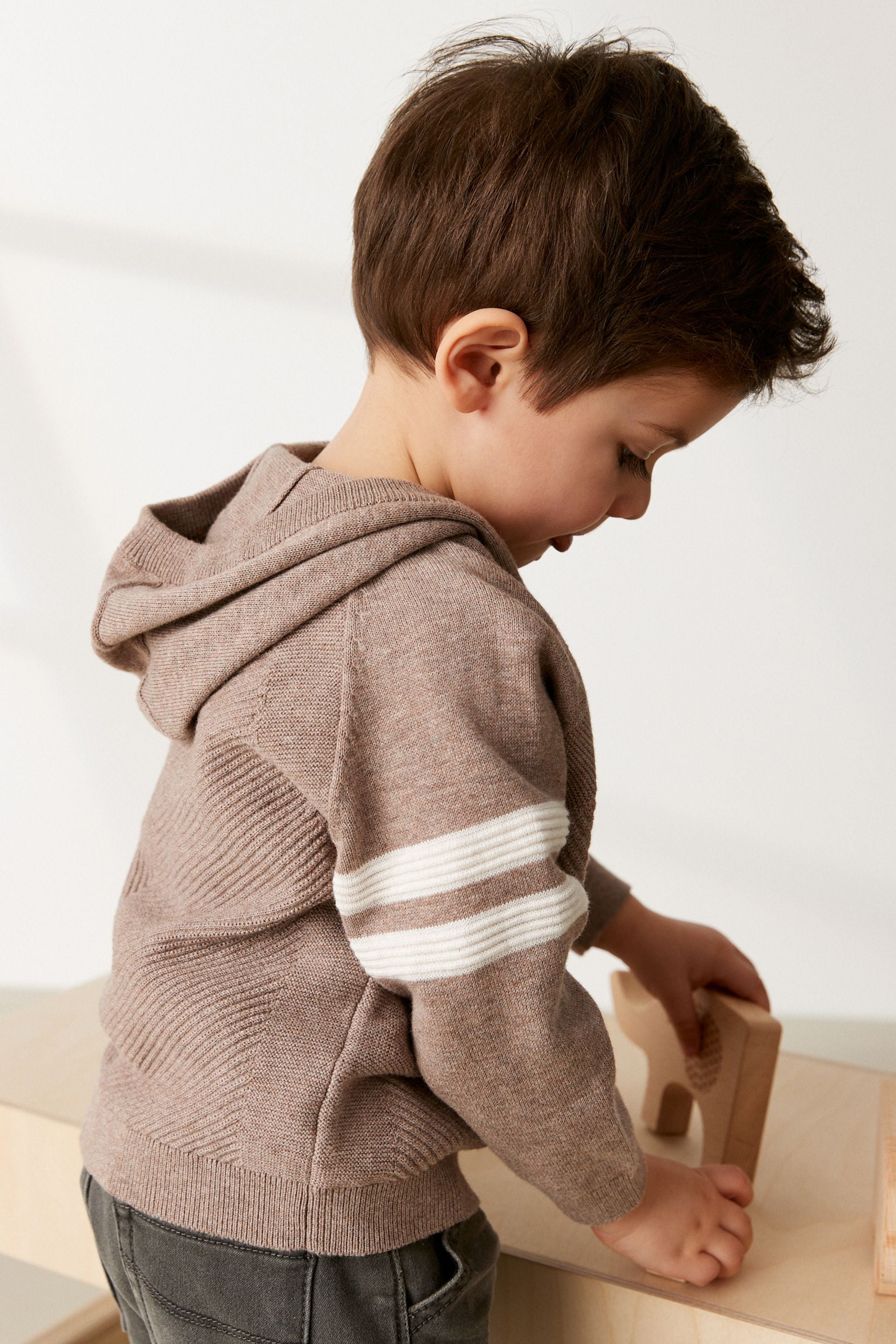 Taupe Brown Knitted Textured Hoodie (3mths-7yrs)