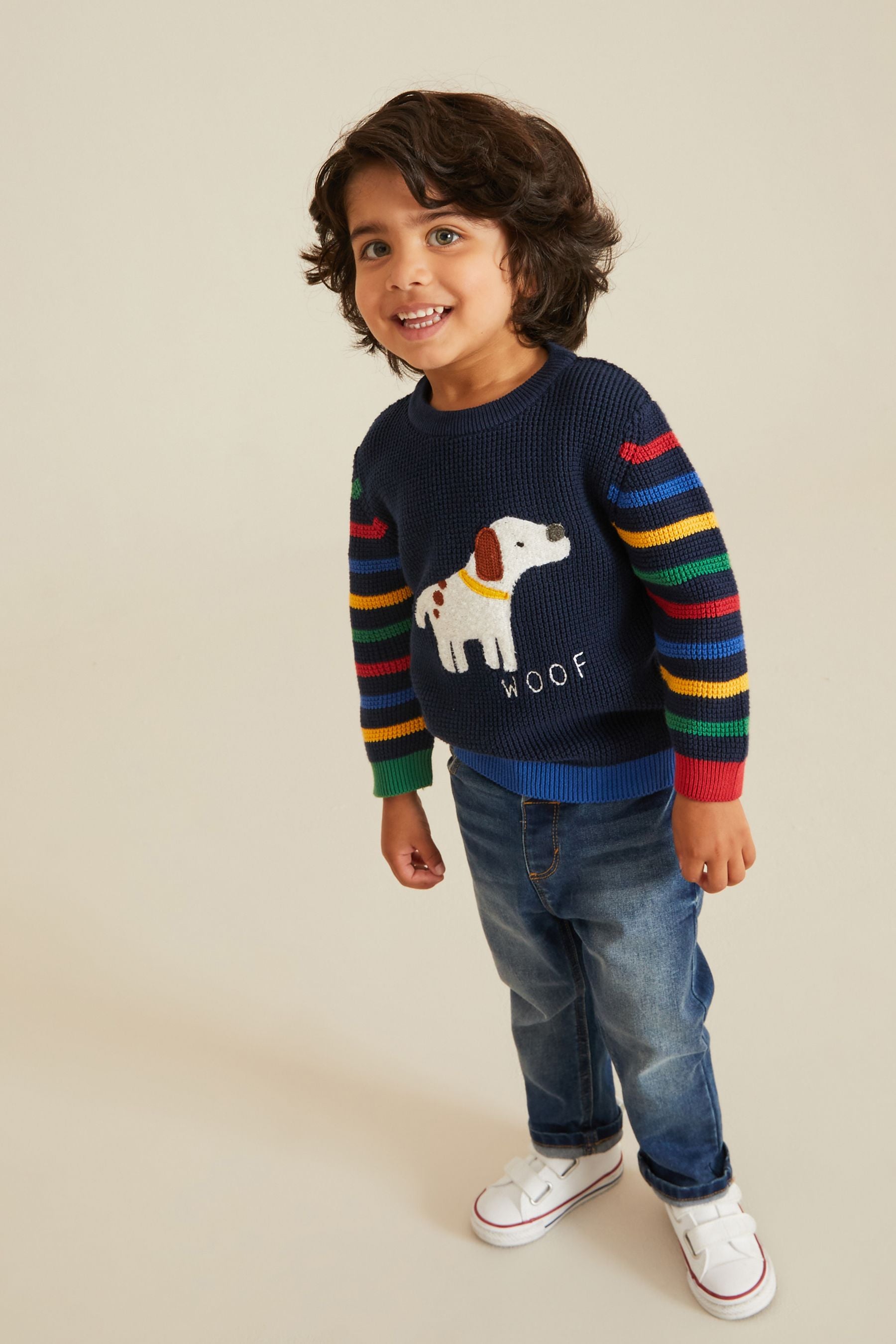 Navy Blue Dog Animal Character Crew Jumper (3mths-7yrs)