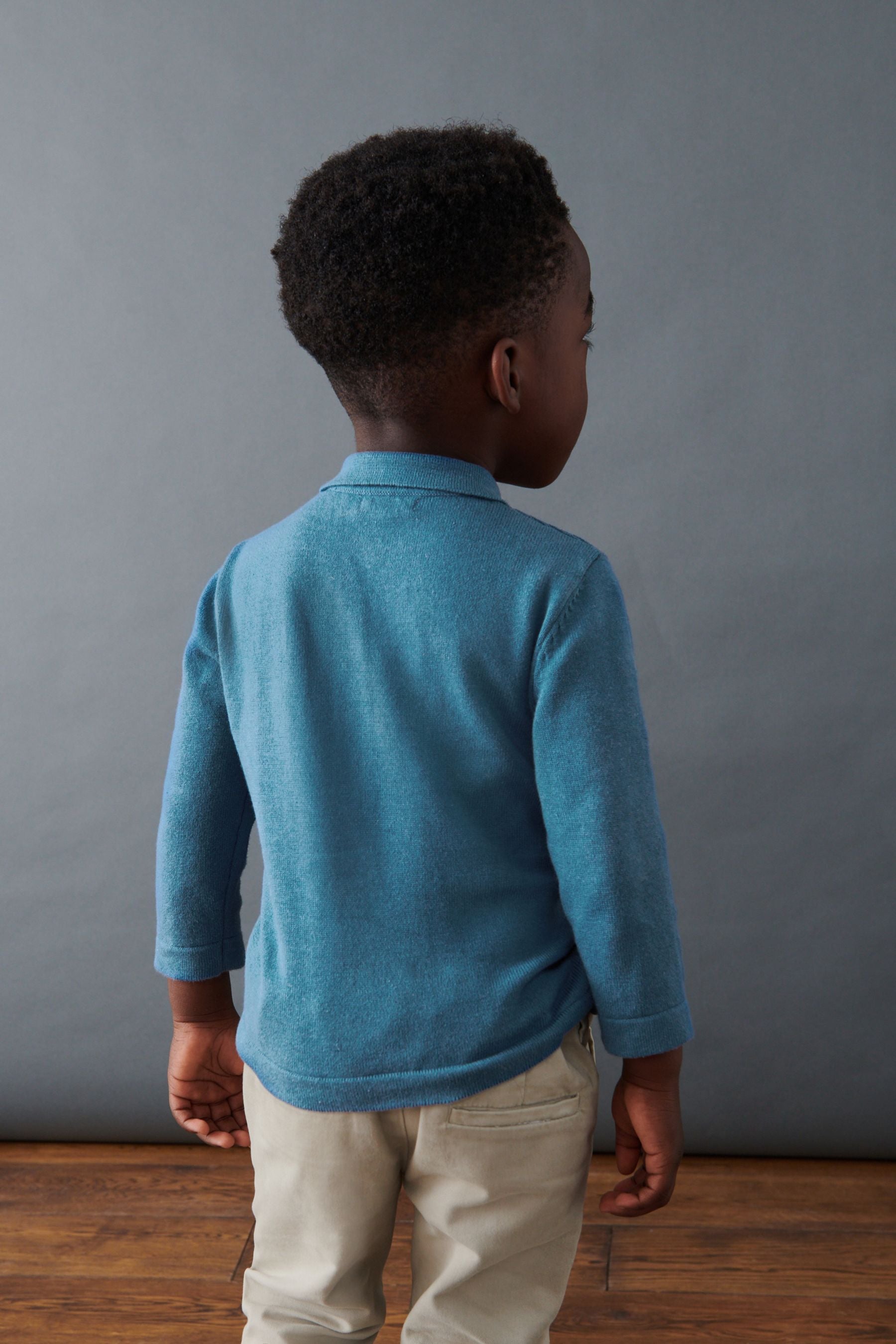 Blue Long Sleeve Zip Neck Textured Polo Shirt (3mths-7yrs)