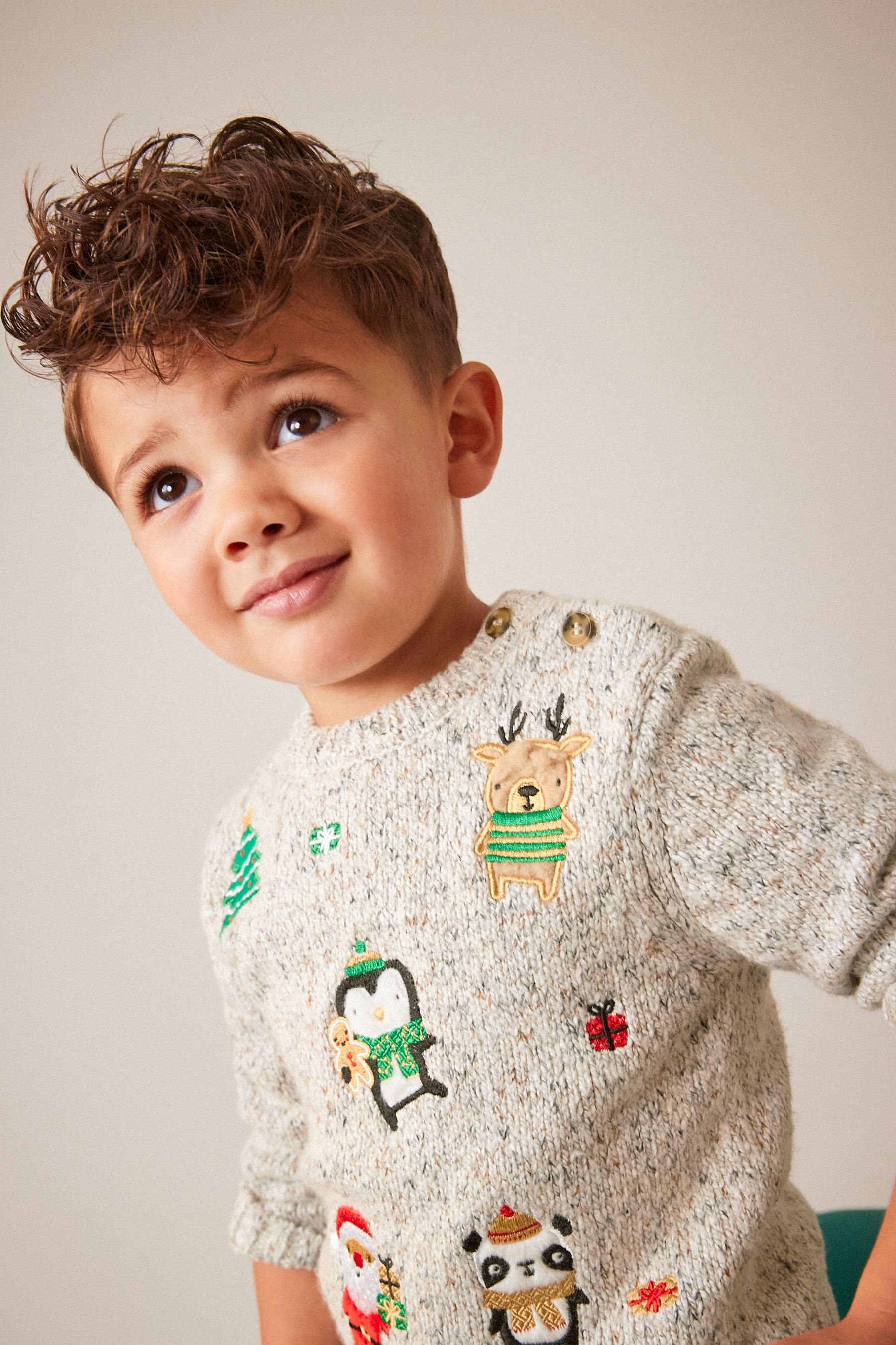 Grey Embroidered Knitted Christmas Jumper (3mths-7yrs)