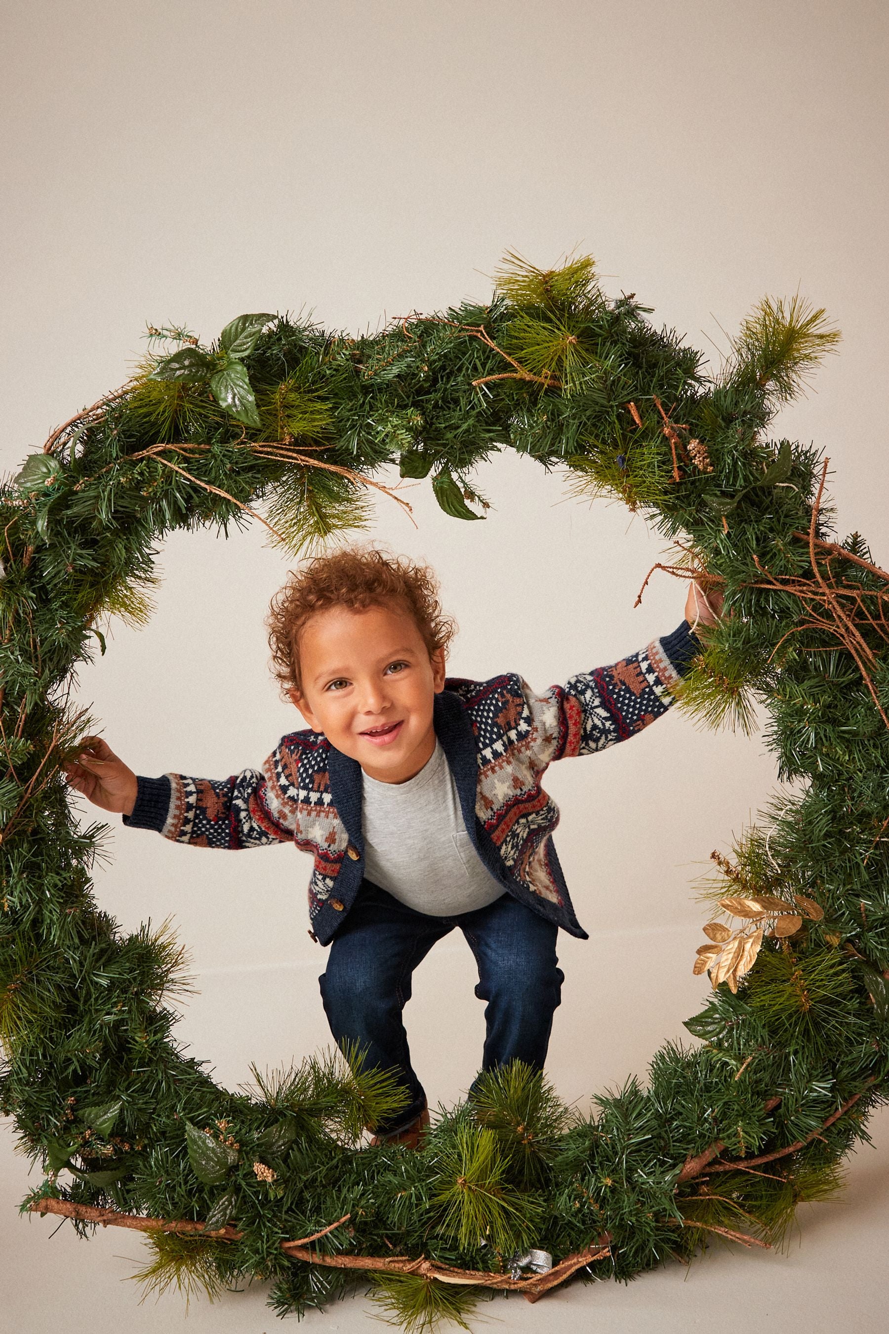 Navy Blue Fairisle Pattern Cardigan Knitted Christmas Jumper (3mths-7yrs)