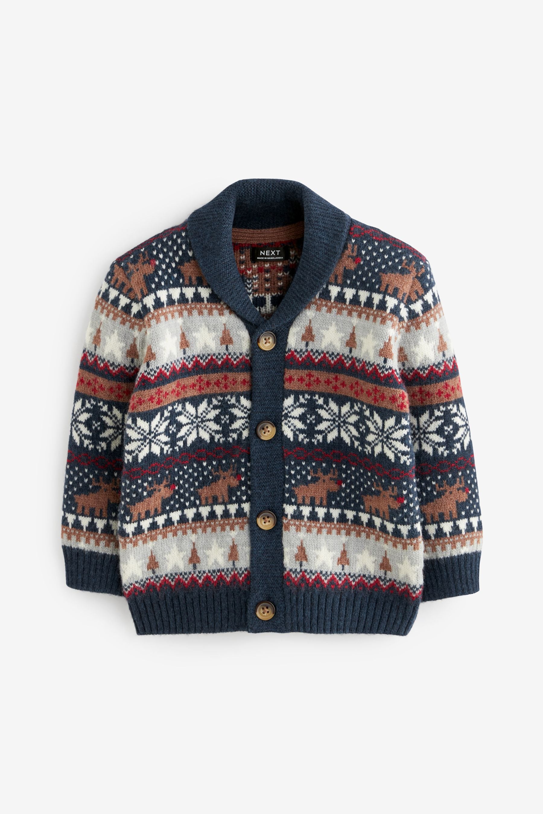 Navy Blue Fairisle Pattern Cardigan Knitted Christmas Jumper (3mths-7yrs)