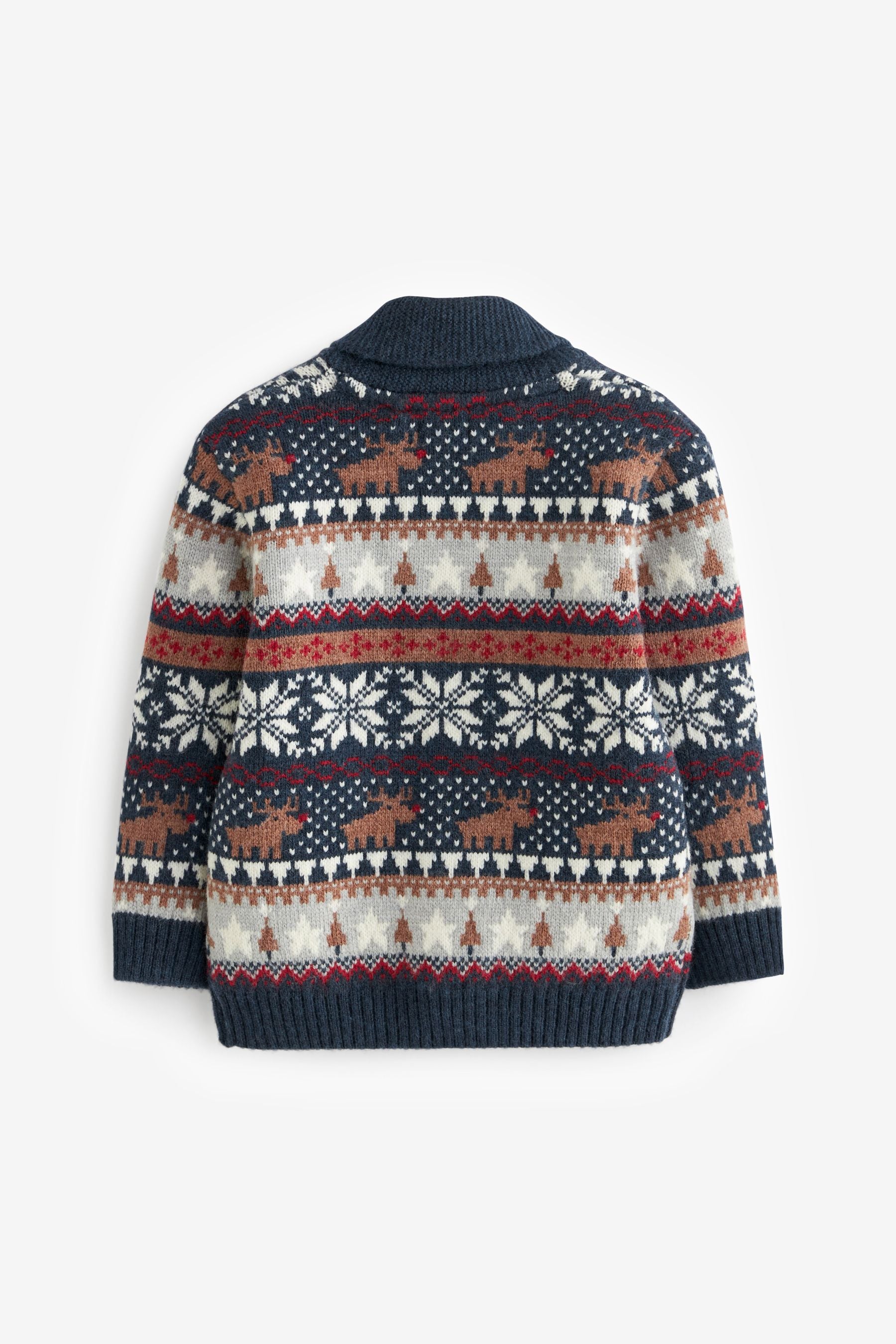 Navy Blue Fairisle Pattern Cardigan Knitted Christmas Jumper (3mths-7yrs)