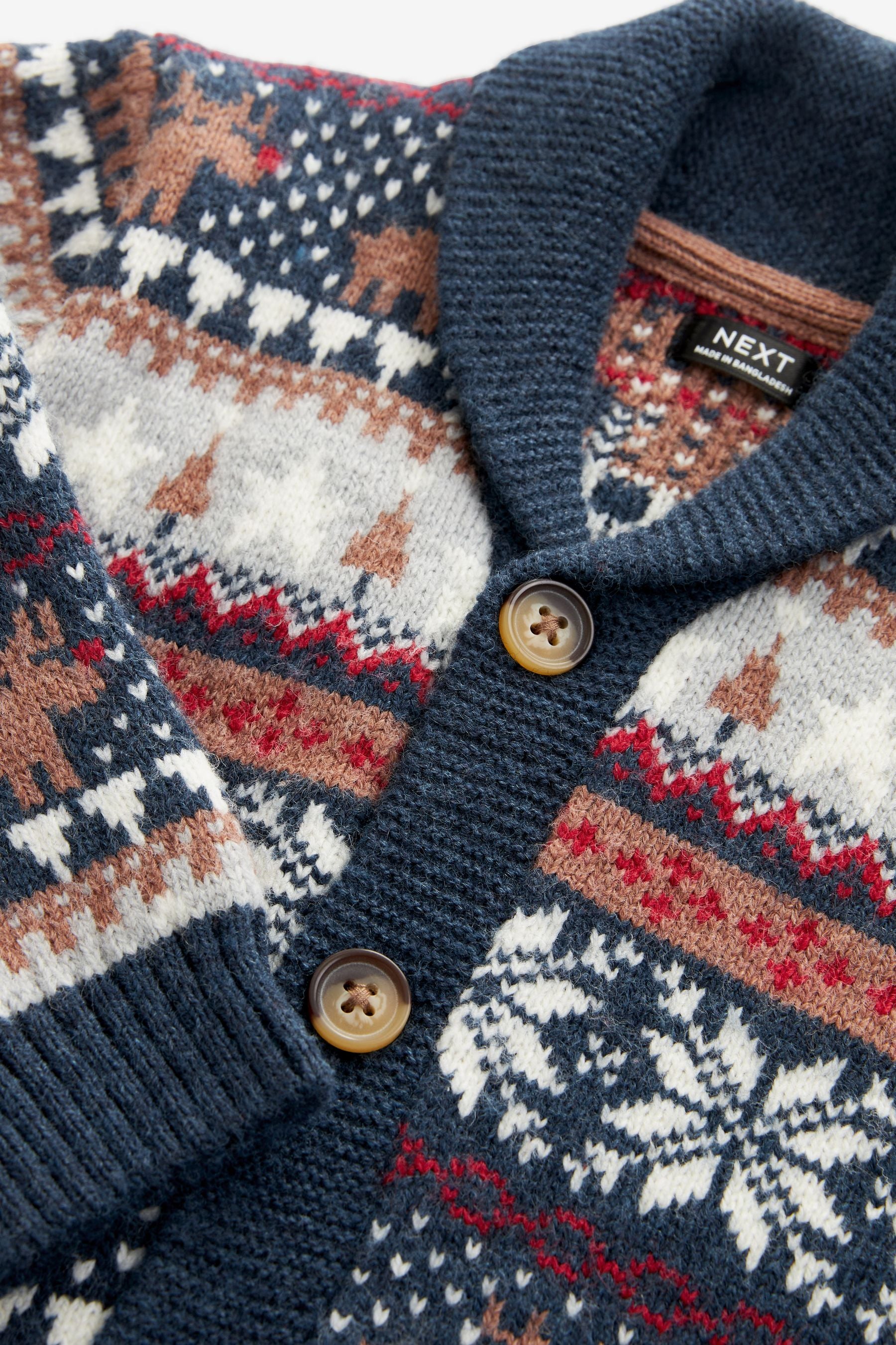 Navy Blue Fairisle Pattern Cardigan Knitted Christmas Jumper (3mths-7yrs)