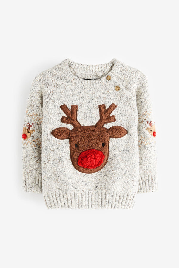 Grey Reindeer Knitted Christmas Jumper (3mths-7yrs)