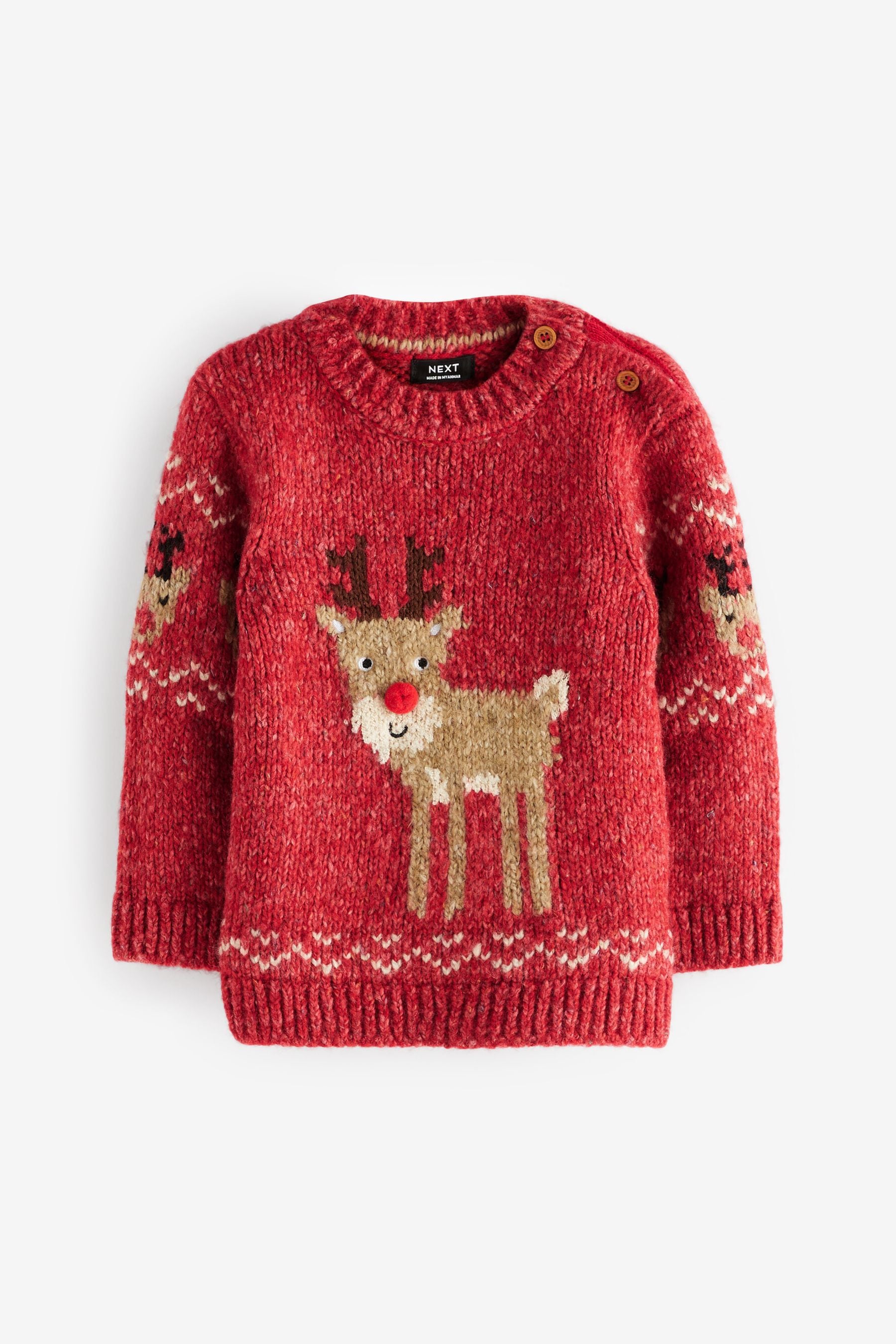 Red Reindeer Knitted Christmas Jumper (3mths-7yrs)